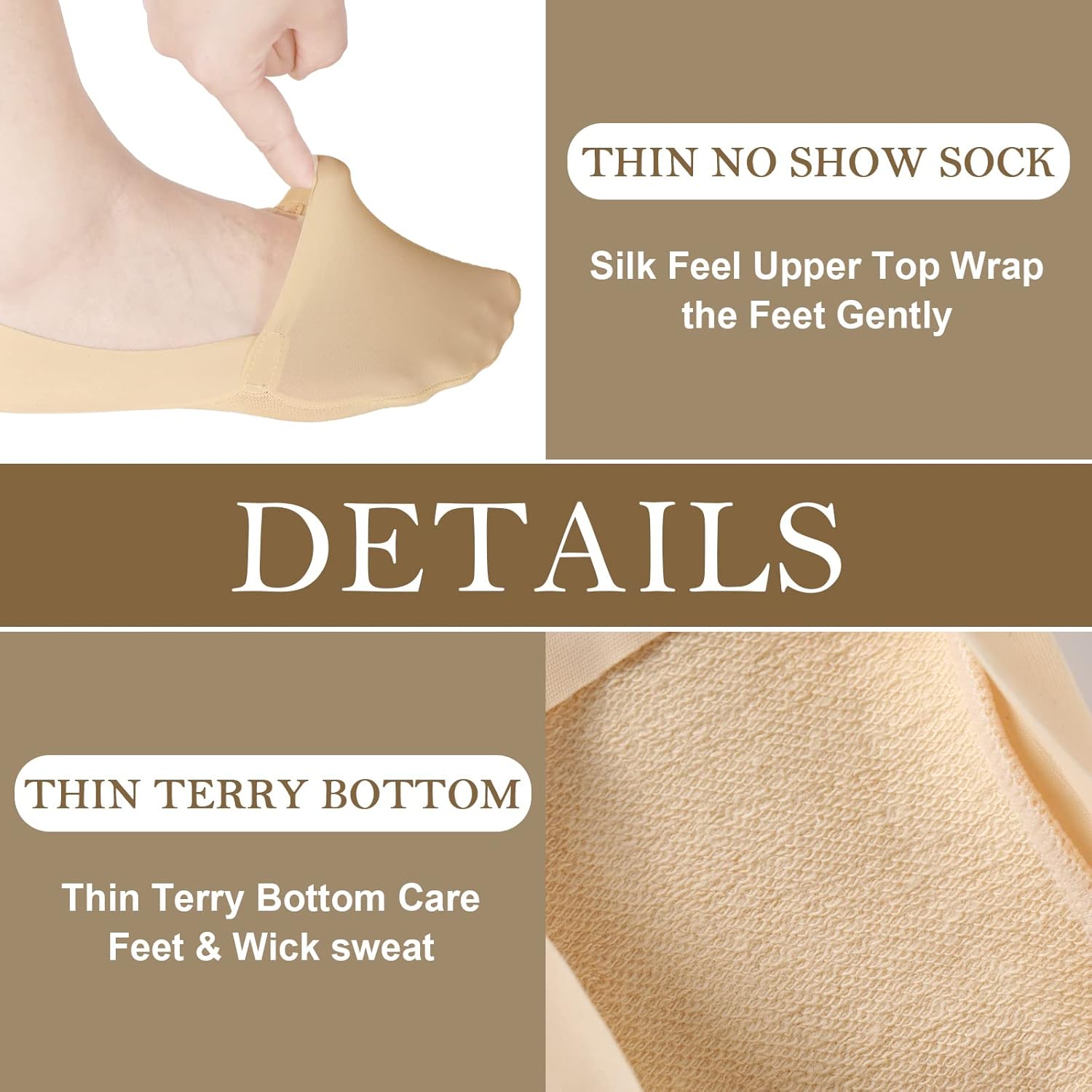 Ice Silk No Show Socks - 10 Pairs, Low Cut, Nonslip, Invisible, Thin (Black, Nude) - Image 4