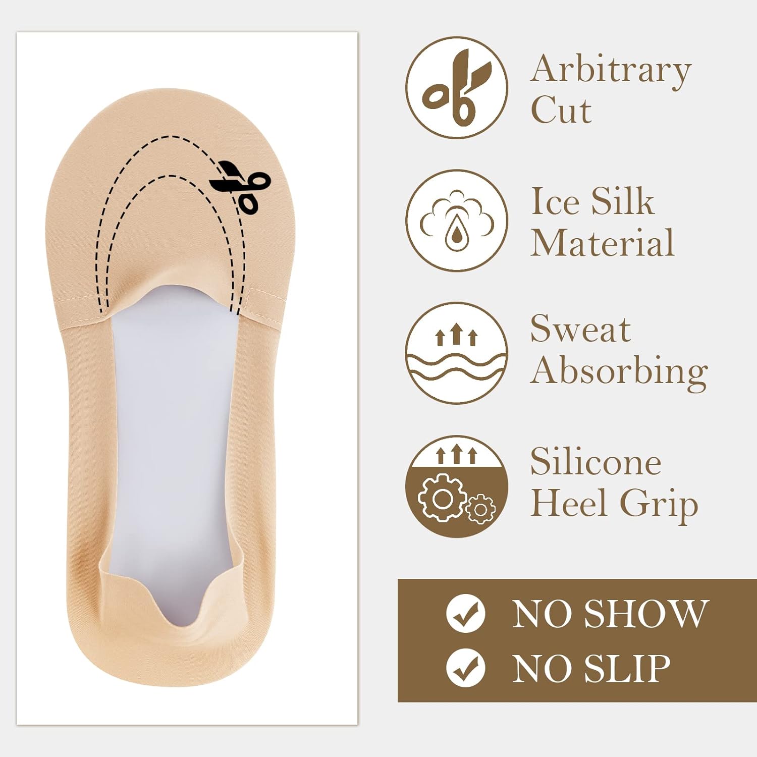 Ice Silk No Show Socks - 10 Pairs, Low Cut, Nonslip, Invisible, Thin (Black, Nude) - Image 6