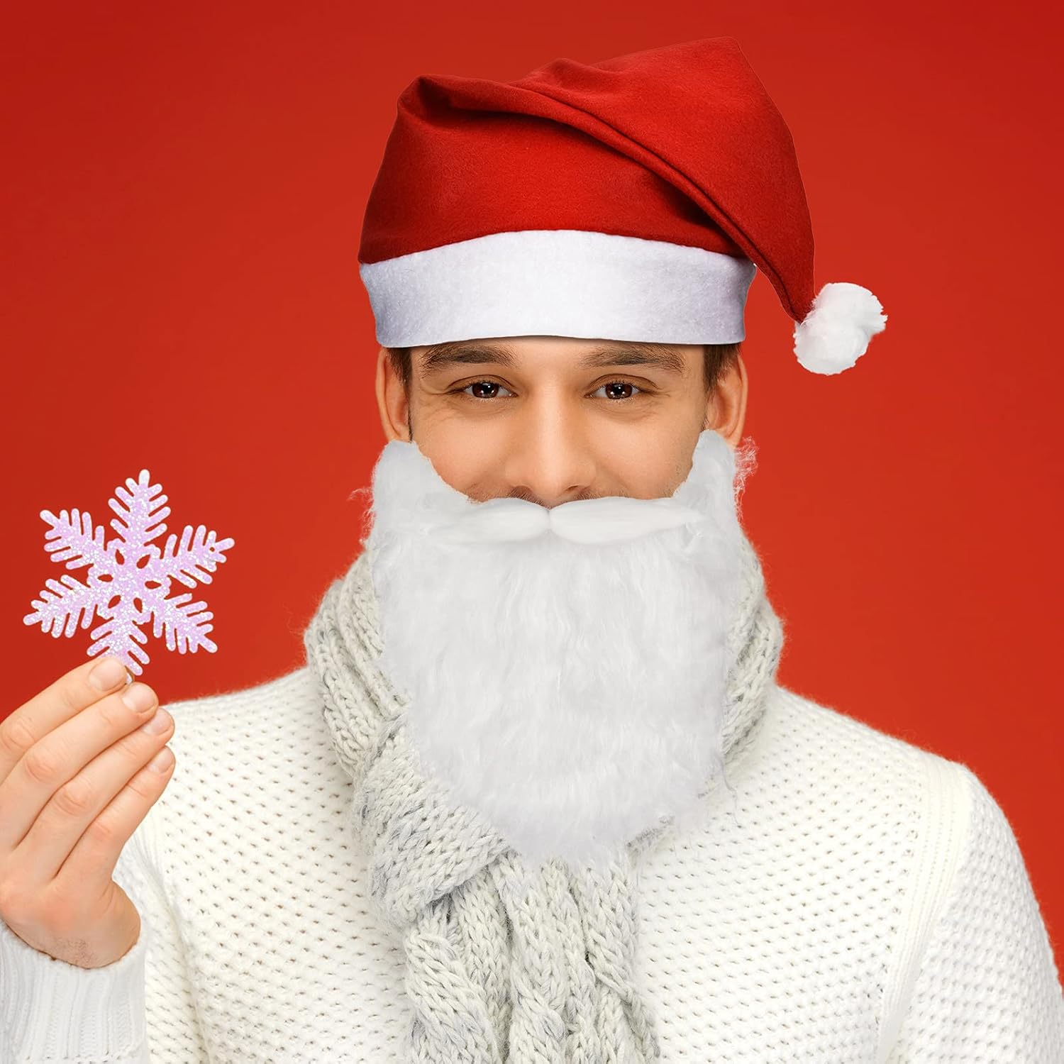 4 Pcs Christmas Santa Costume Santa Claus Hats and Beard Adults Beards Mustache, Hat Xmas Suit Decoration Men Women - Image 6