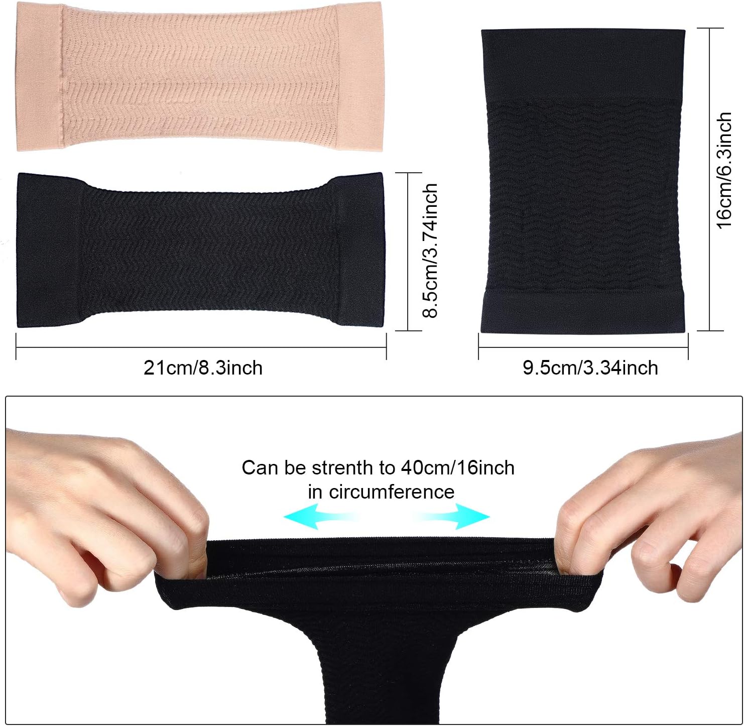 2 Pair Arm Sleeves for Plus Size Women, Slim Upper Arm Compression Shapers Wraps, 1 Pair Calf Compression Sleeves Included - Image 2