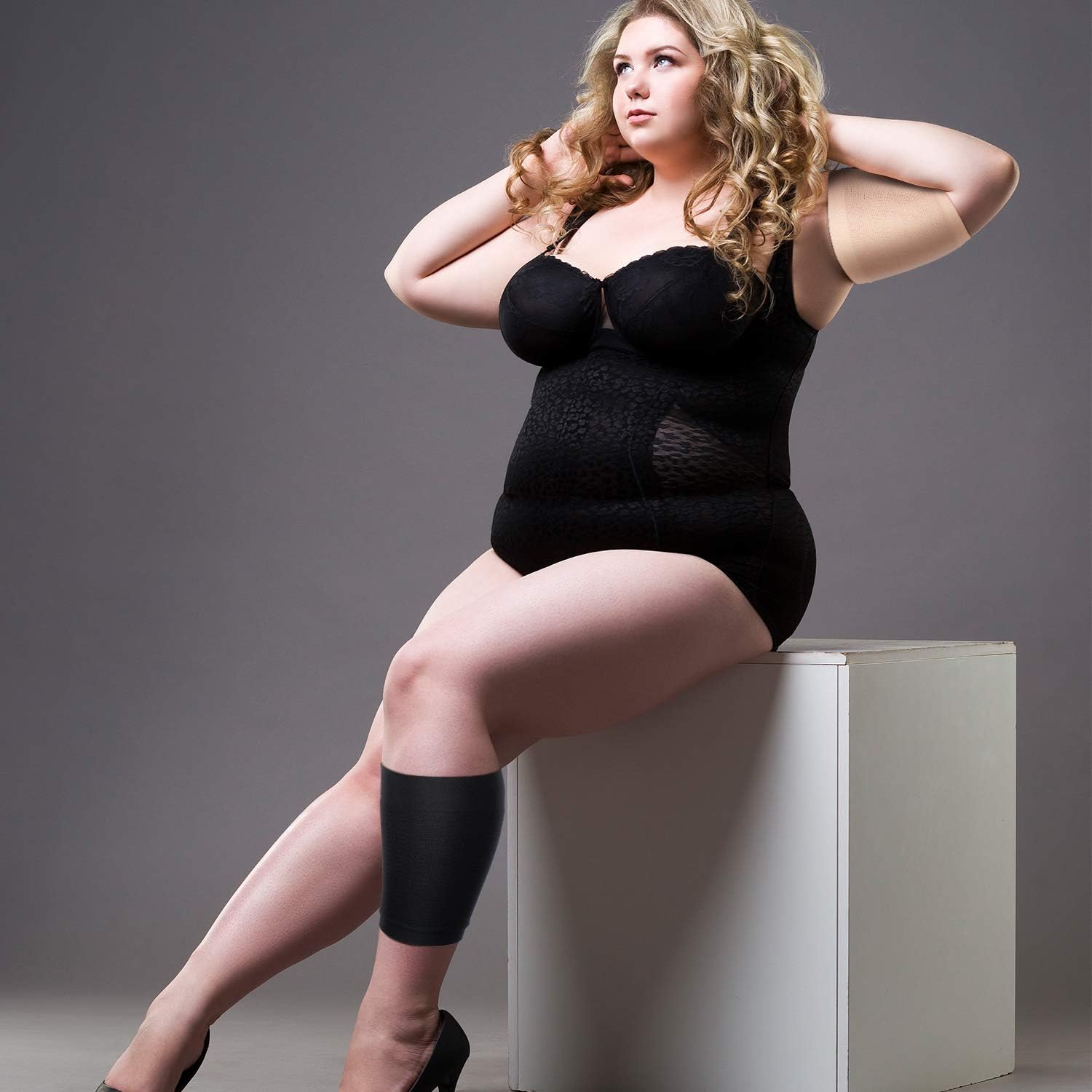 2 Pair Arm Sleeves for Plus Size Women, Slim Upper Arm Compression Shapers Wraps, 1 Pair Calf Compression Sleeves Included - Image 6