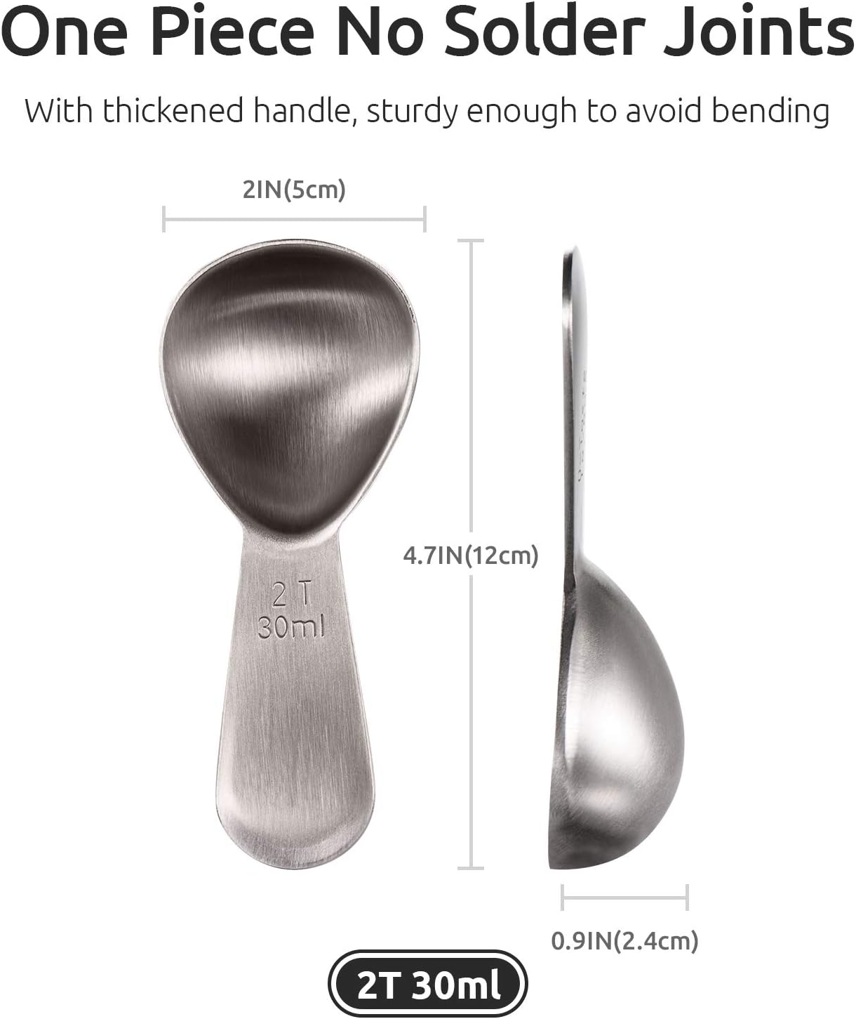 Coffee Scoop:  18/8 Stainless Steel Measuring Coffee Scoop 2 tablespoon, Short Handled Measure Scooper for Ground Coffee, Bean in Canister (Silver, 2Tbsp/30ml) - Image 2