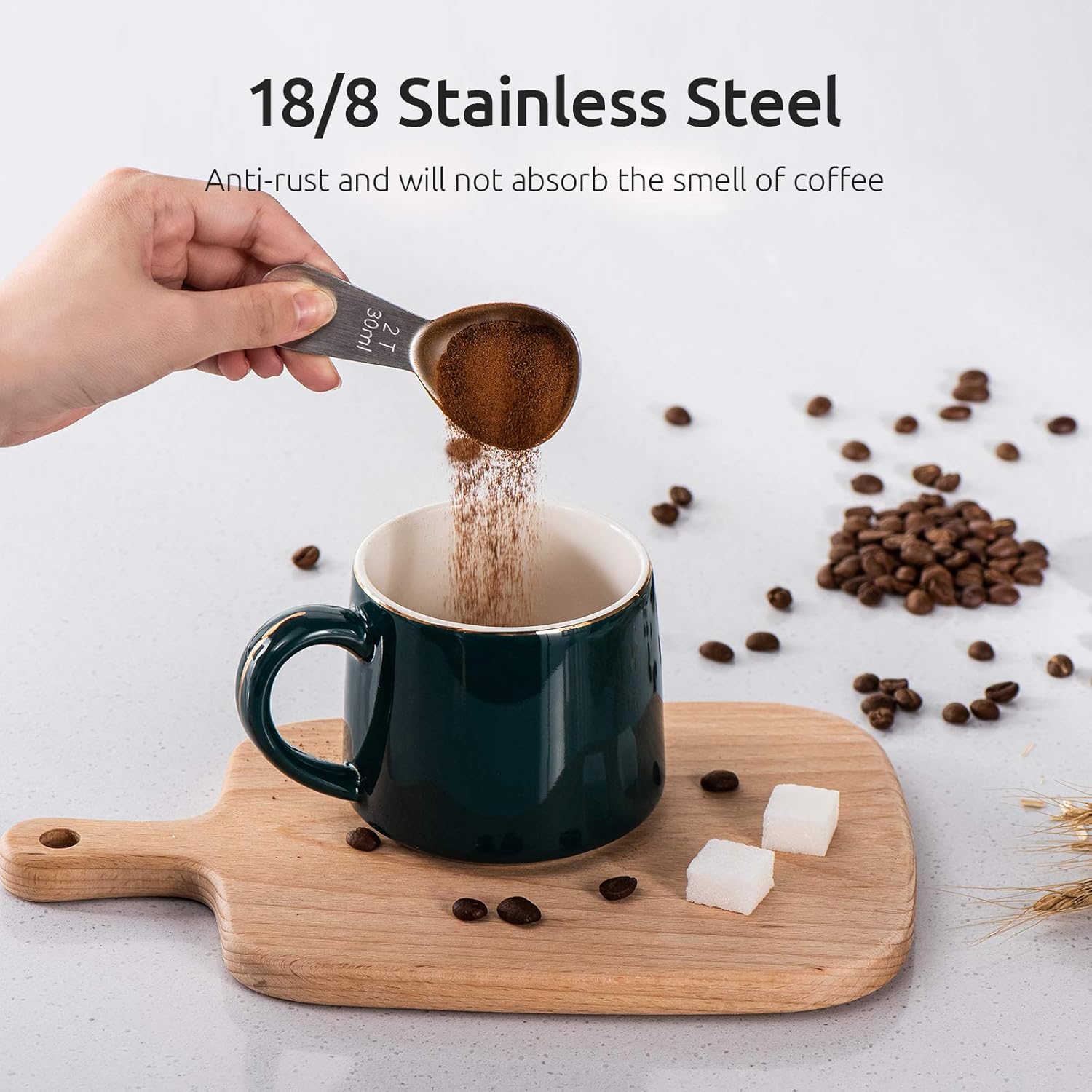 Coffee Scoop:  18/8 Stainless Steel Measuring Coffee Scoop 2 tablespoon, Short Handled Measure Scooper for Ground Coffee, Bean in Canister (Silver, 2Tbsp/30ml) - Image 3