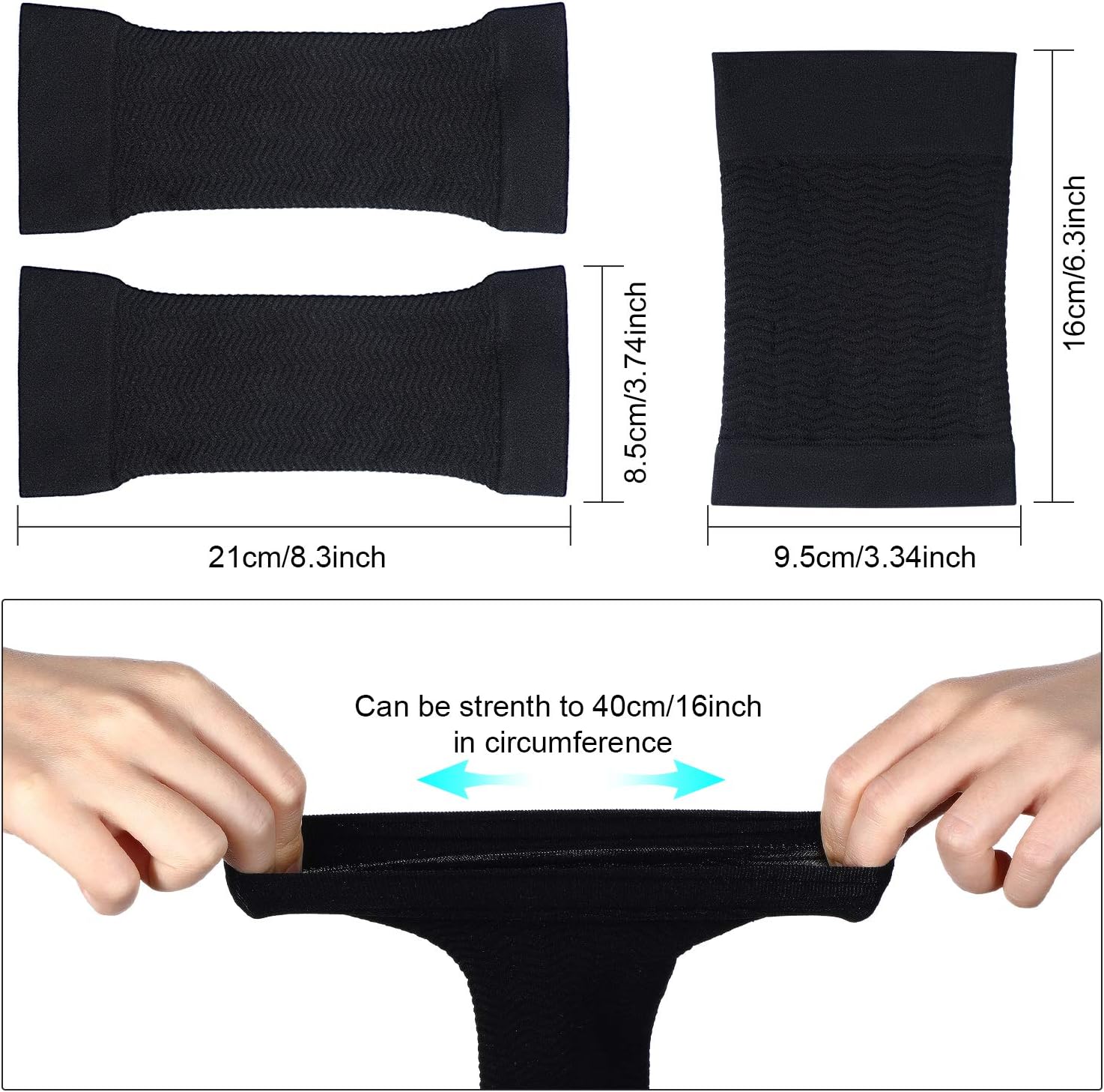 2 Pairs Women Arm Shapers Plus Size Slimming Compression Sleeve Slim Upper Flabby Arm Wrap and 1 Pair Calf Compression Sleeves, Suitable for Circumference 7 to16 Inches - Image 2