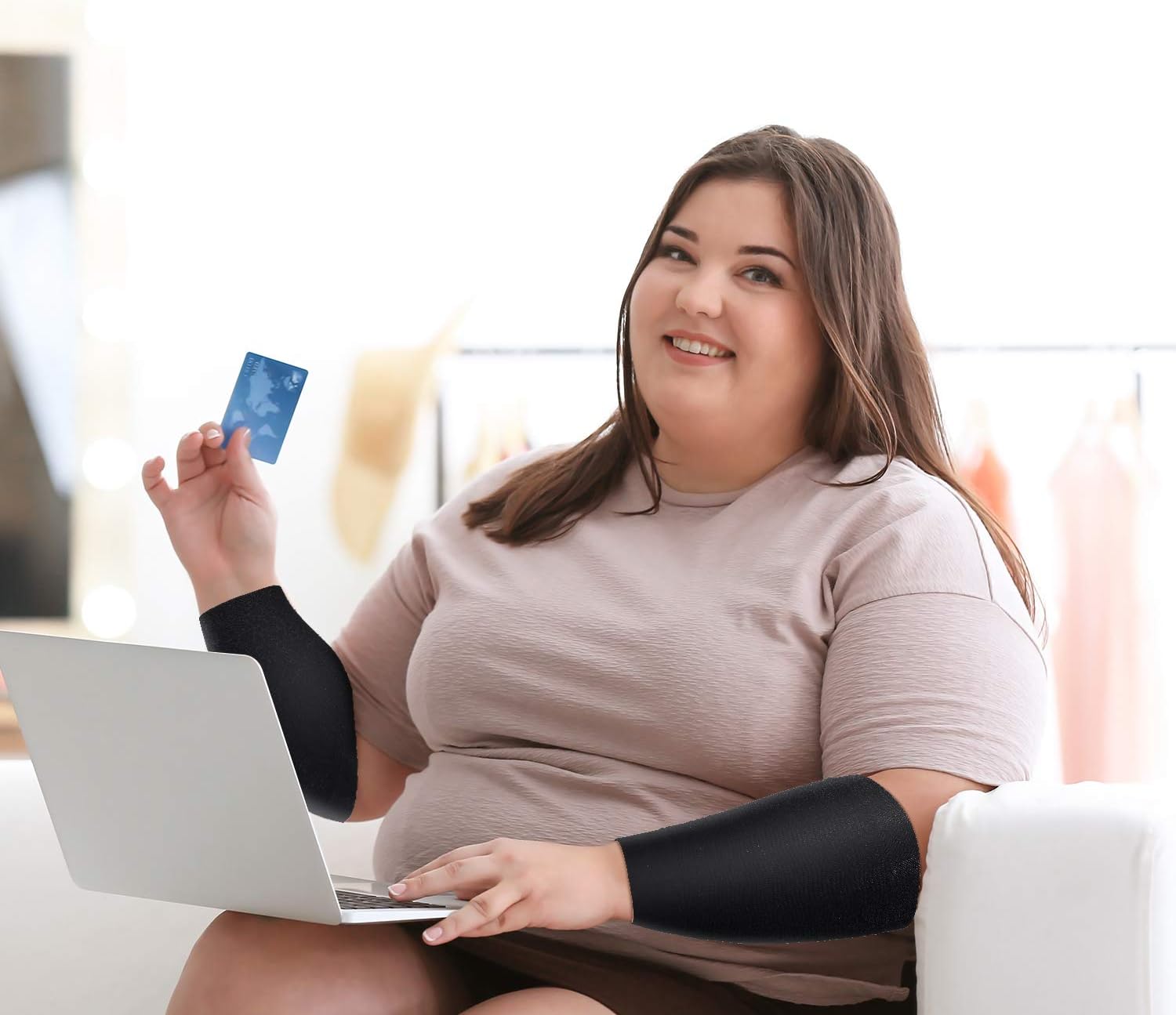2 Pairs Women Arm Shapers Plus Size Slimming Compression Sleeve Slim Upper Flabby Arm Wrap and 1 Pair Calf Compression Sleeves, Suitable for Circumference 7 to16 Inches - Image 5