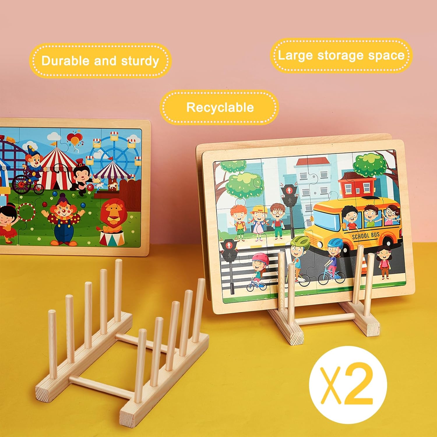 2 Pcs Wooden Puzzle Display Stand Jigsaw Holder Rack Puzzle Pot Lid Storage Organizer Shelf for Playroom Decor Craft Collection Lovers - Image 3