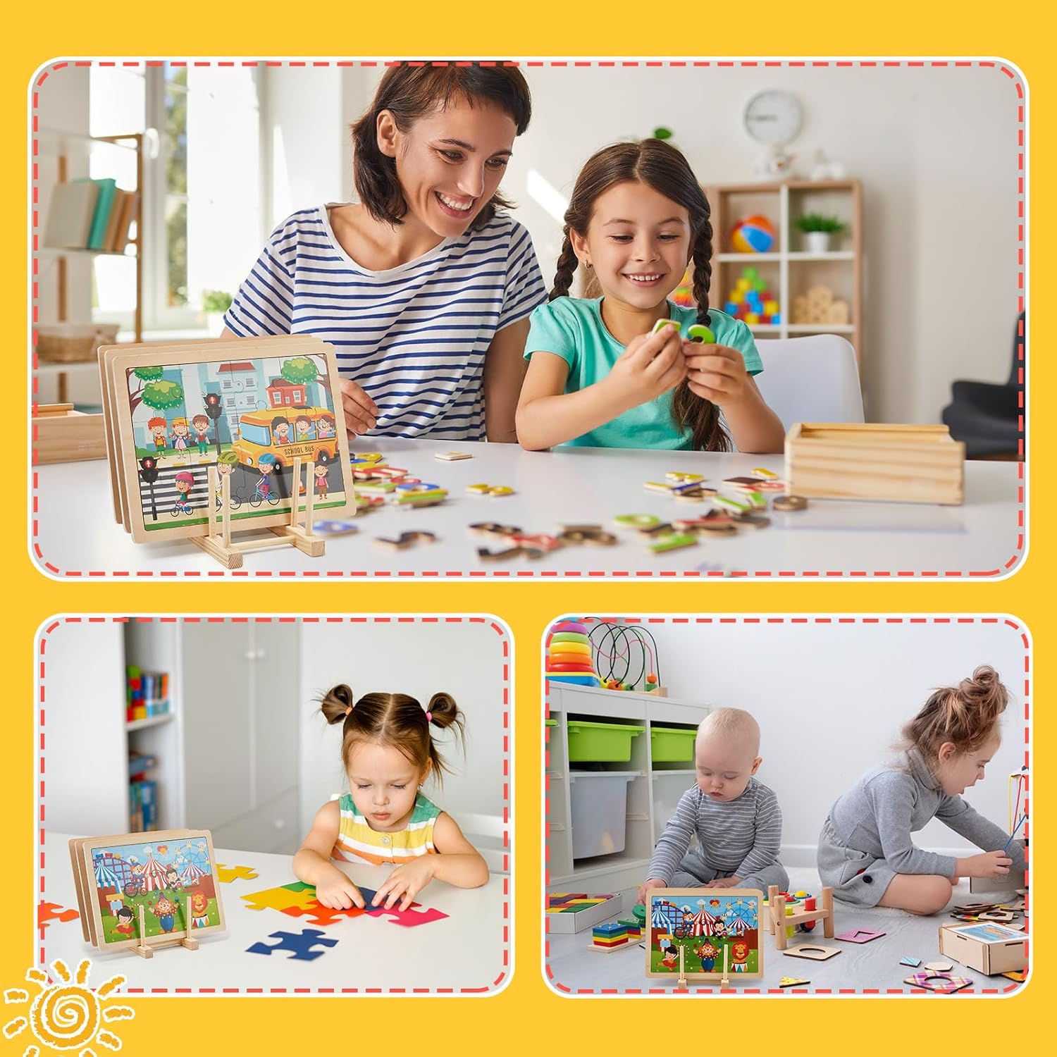 2 Pcs Wooden Puzzle Display Stand Jigsaw Holder Rack Puzzle Pot Lid Storage Organizer Shelf for Playroom Decor Craft Collection Lovers - Image 5