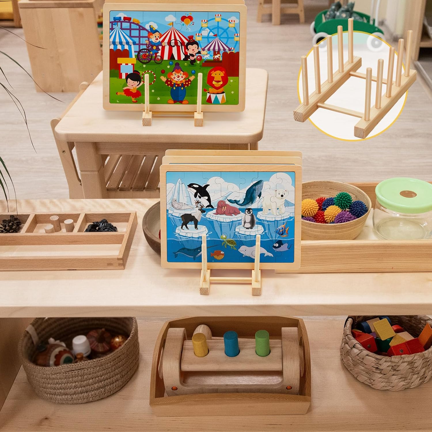 2 Pcs Wooden Puzzle Display Stand Jigsaw Holder Rack Puzzle Pot Lid Storage Organizer Shelf for Playroom Decor Craft Collection Lovers - Image 6