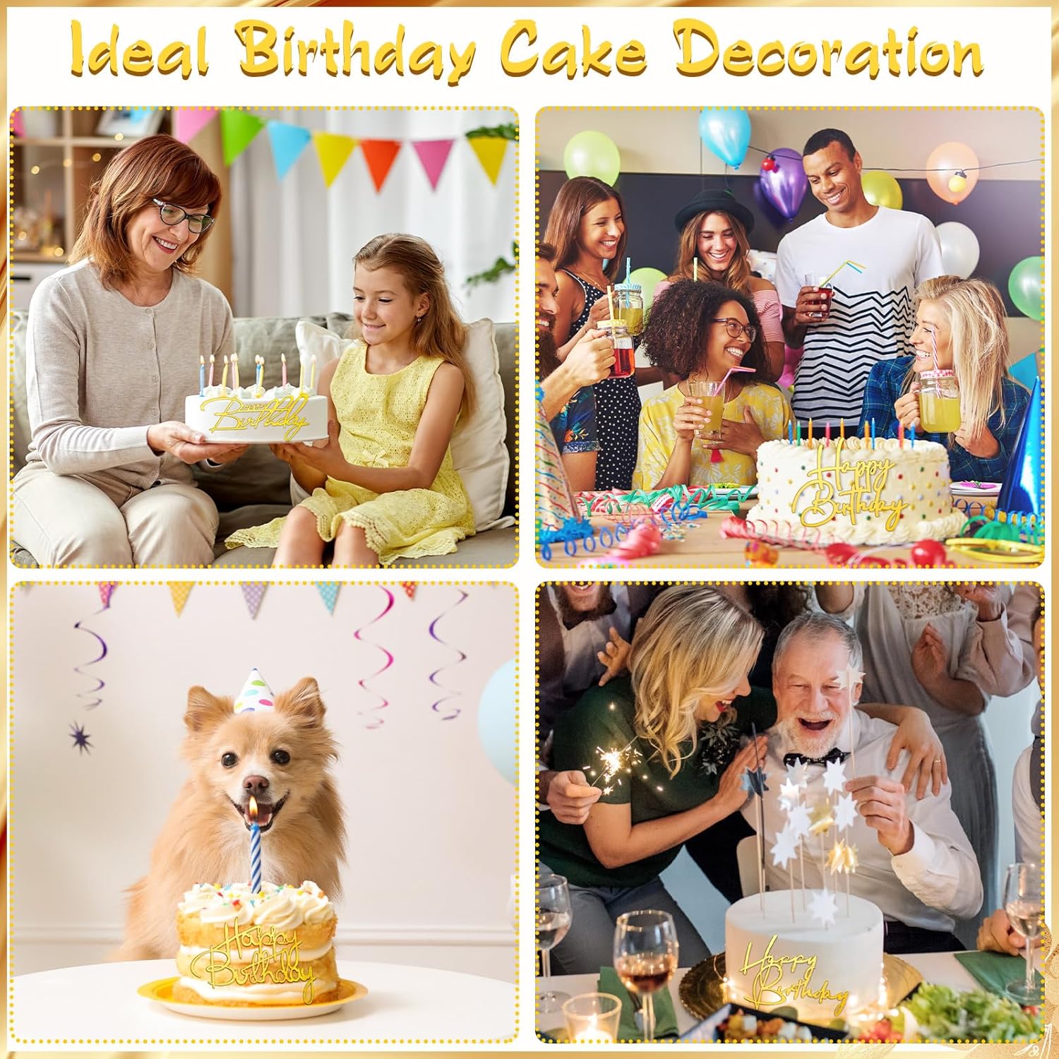 24 Pieces Gold Happy Birthday Cake Toppers Mirror Acrylic Cupcake Topper Happy Birthday Sign for Cake Side Cupcake Decorations, 6 Styles - Image 5