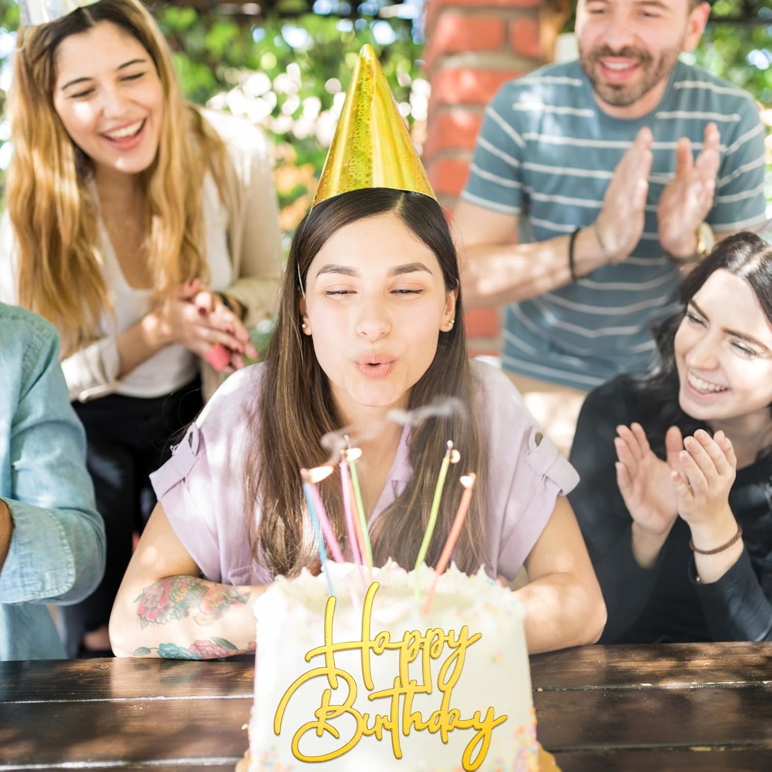 24 Pieces Gold Happy Birthday Cake Toppers Mirror Acrylic Cupcake Topper Happy Birthday Sign for Cake Side Cupcake Decorations, 6 Styles - Image 7