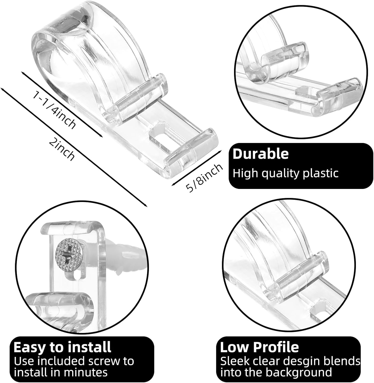 20 Sets Roller Shade Clear Safety Chain and Cord Guide Curtain P Clip Blind Cord Holder Fixation Hook Bead Chain Tension Device with Screws for Roller Vertical and Roman Shades - Image 2