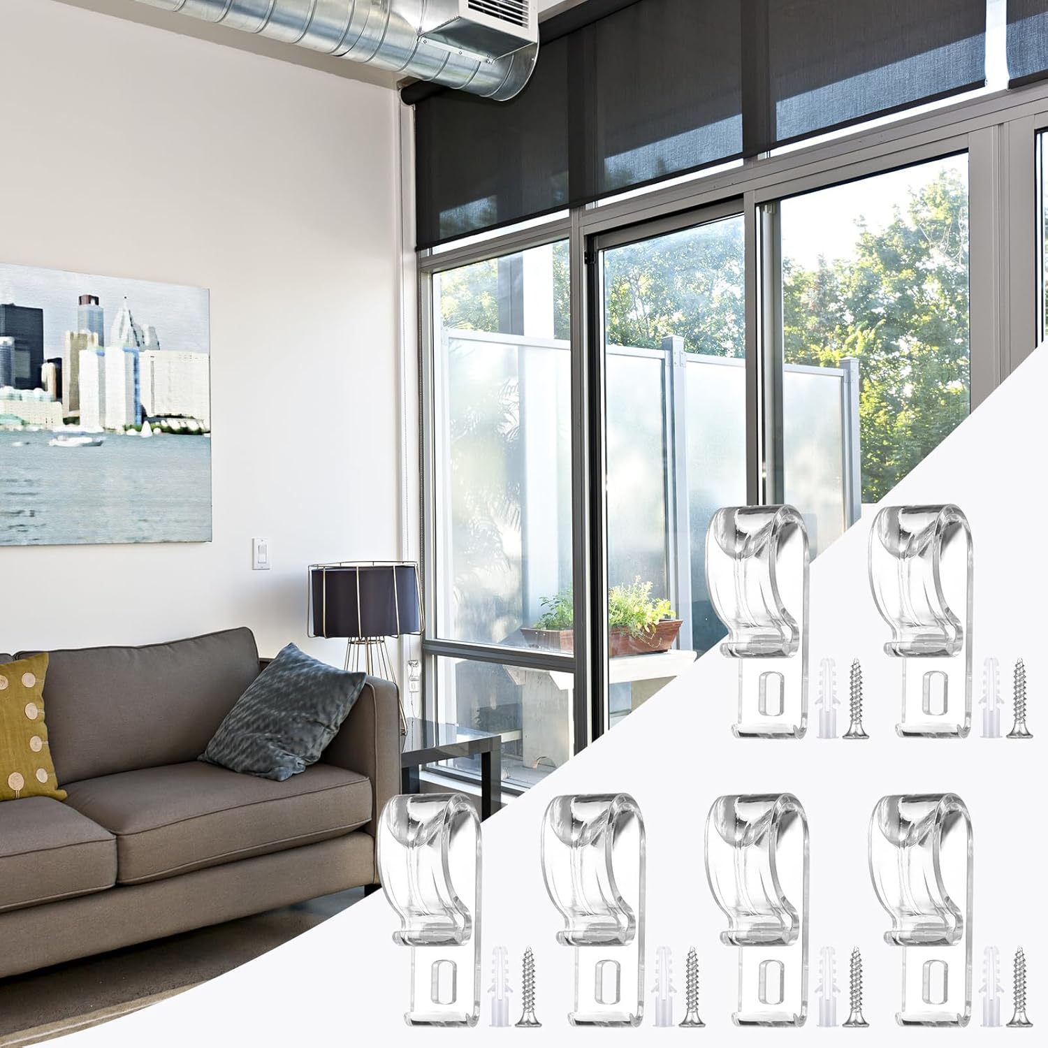 20 Sets Roller Shade Clear Safety Chain and Cord Guide Curtain P Clip Blind Cord Holder Fixation Hook Bead Chain Tension Device with Screws for Roller Vertical and Roman Shades - Image 6