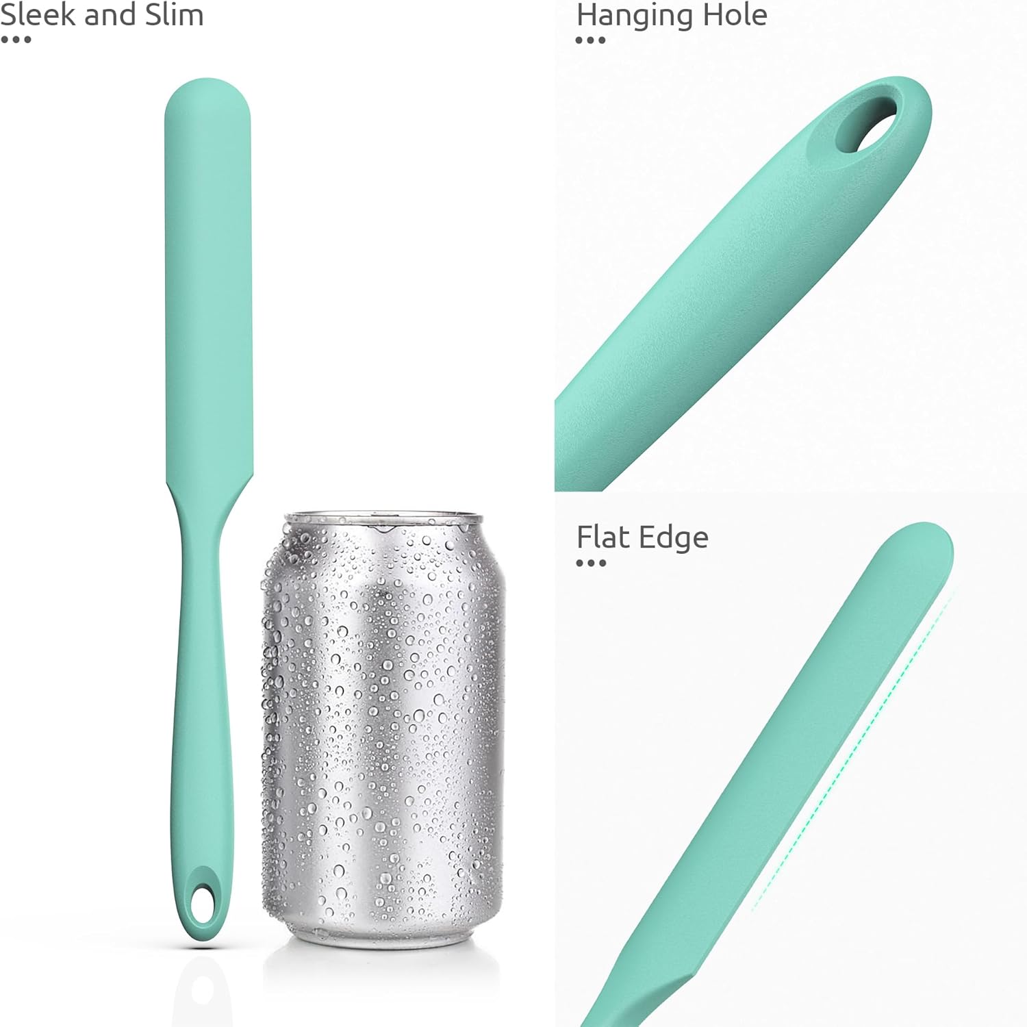 Skinny Silicone Jar Spatula: 600ºF Heat-Resistant Food-Grade 10in Long Narrow Sourdough Stirring Stick, Seamless Flexible Peanut Butter Spreader for Scraping Icing Bread Cream, Jam (Aqua Sky) - Image 6