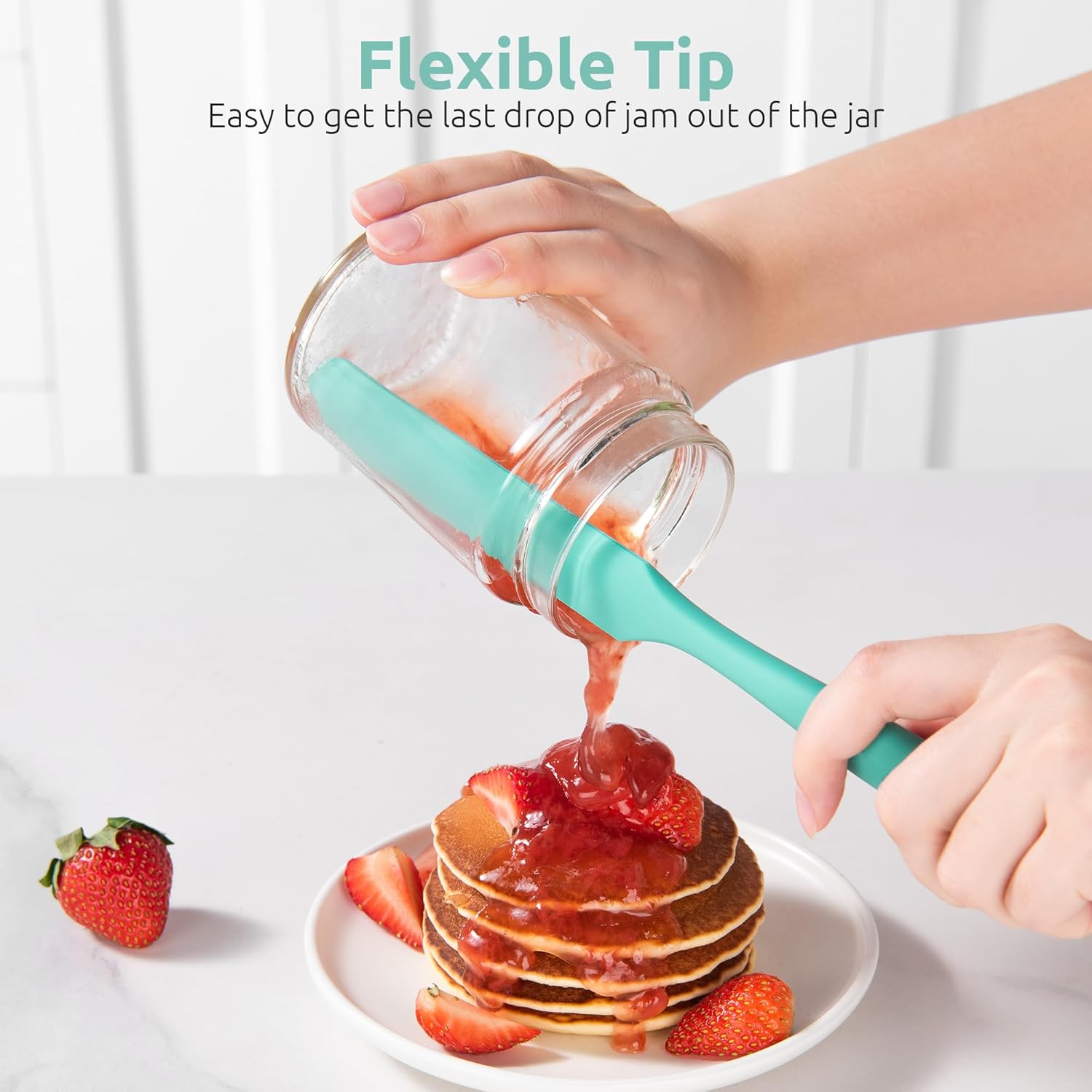Skinny Silicone Jar Spatula: 600ºF Heat-Resistant Food-Grade 10in Long Narrow Sourdough Stirring Stick, Seamless Flexible Peanut Butter Spreader for Scraping Icing Bread Cream, Jam (Aqua Sky) - Image 7