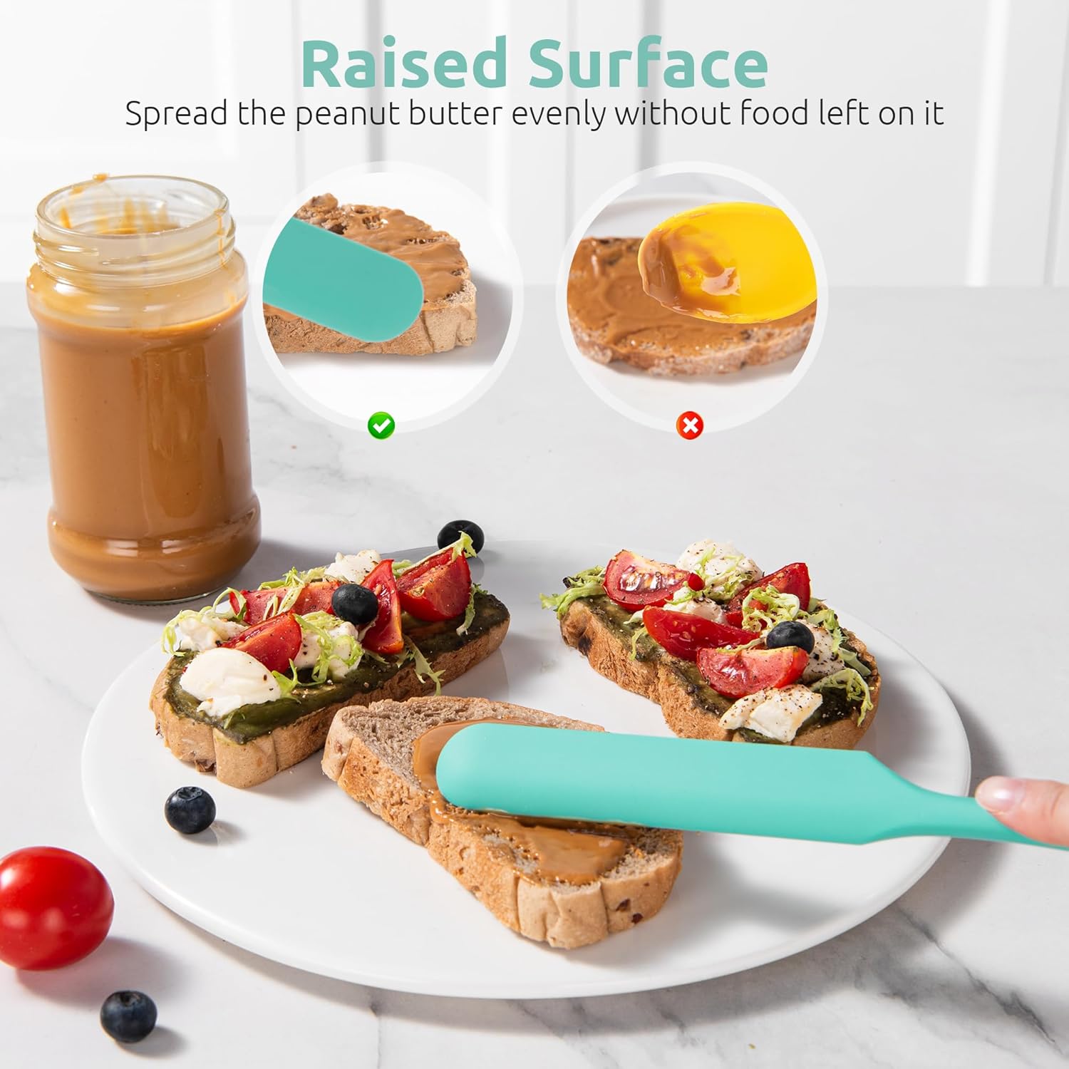 Skinny Silicone Jar Spatula: 600ºF Heat-Resistant Food-Grade 10in Long Narrow Sourdough Stirring Stick, Seamless Flexible Peanut Butter Spreader for Scraping Icing Bread Cream, Jam (Aqua Sky) - Image 8