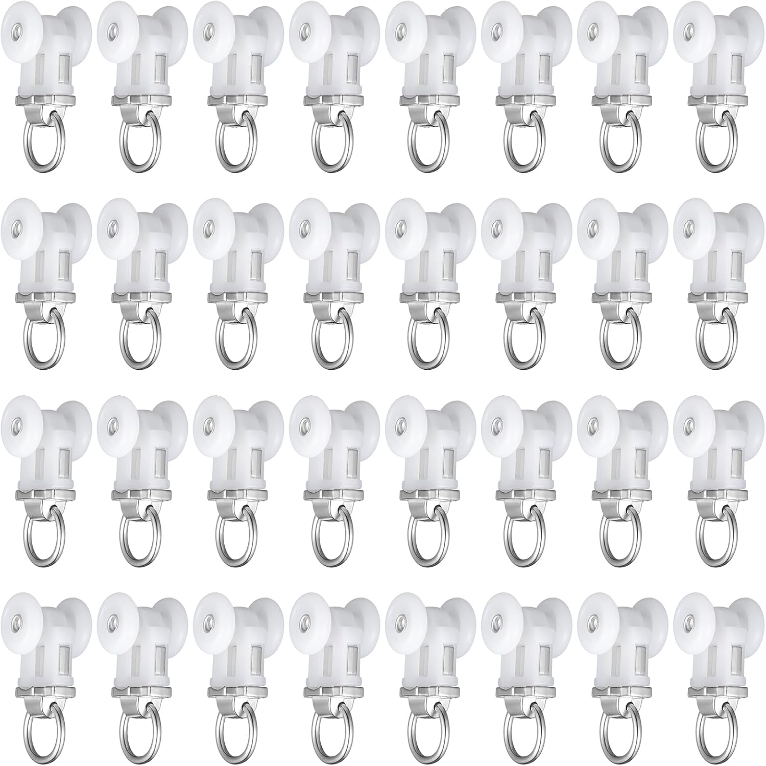 Curtain Track Roller Hooks Rail Pulleys Runners Plastic Ceiling Gliders Window Rod Dual Wheel Roller Carriers Mounted Curtain Track for Window Rail Rod Room Dividers(30 Pcs) - Image 1