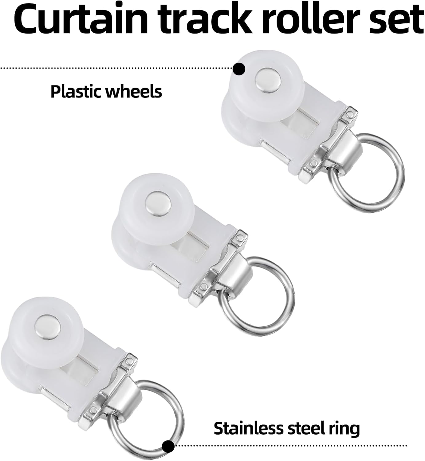 Curtain Track Roller Hooks Rail Pulleys Runners Plastic Ceiling Gliders Window Rod Dual Wheel Roller Carriers Mounted Curtain Track for Window Rail Rod Room Dividers(30 Pcs) - Image 3