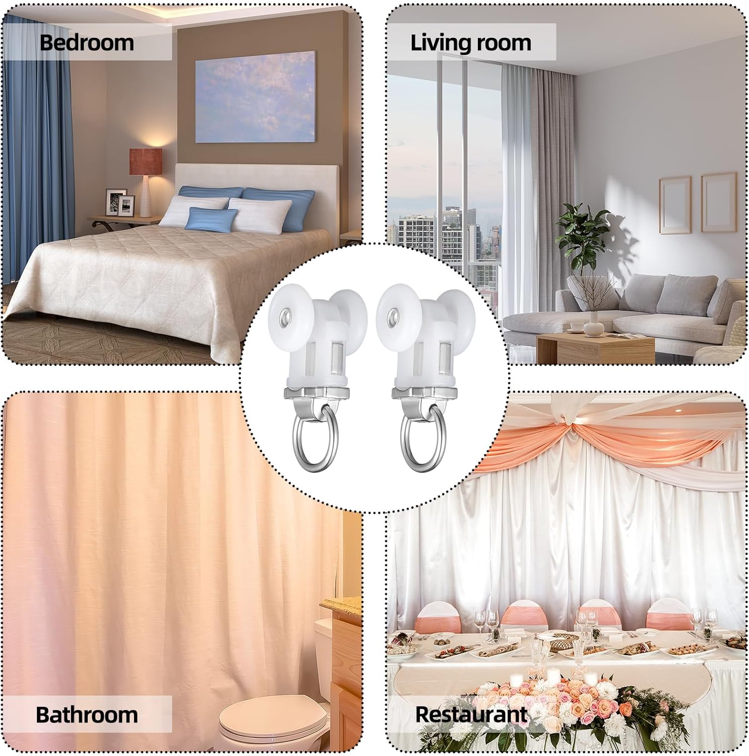 Curtain Track Roller Hooks Rail Pulleys Runners Plastic Ceiling Gliders Window Rod Dual Wheel Roller Carriers Mounted Curtain Track for Window Rail Rod Room Dividers(30 Pcs) - Image 5