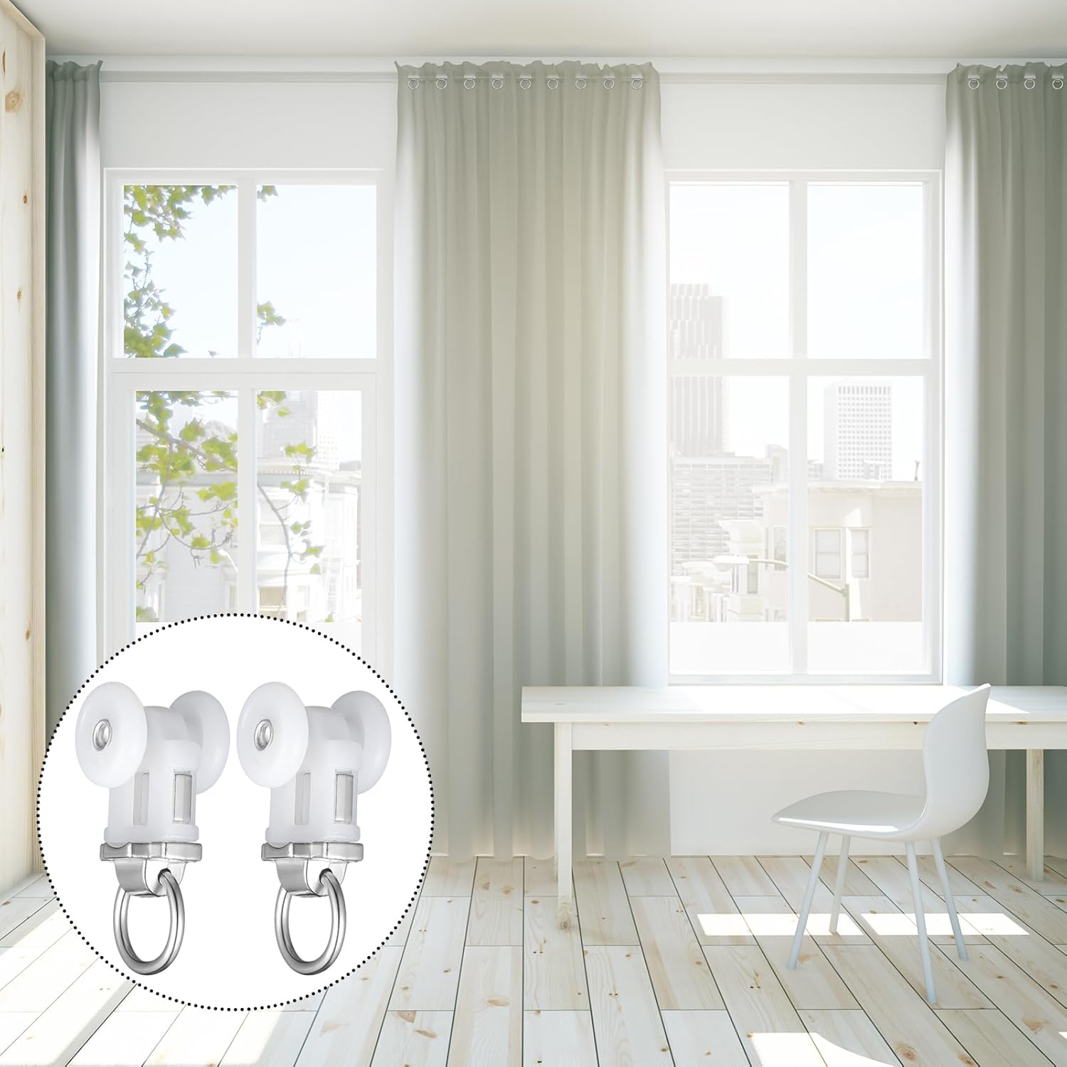 Curtain Track Roller Hooks Rail Pulleys Runners Plastic Ceiling Gliders Window Rod Dual Wheel Roller Carriers Mounted Curtain Track for Window Rail Rod Room Dividers(30 Pcs) - Image 6