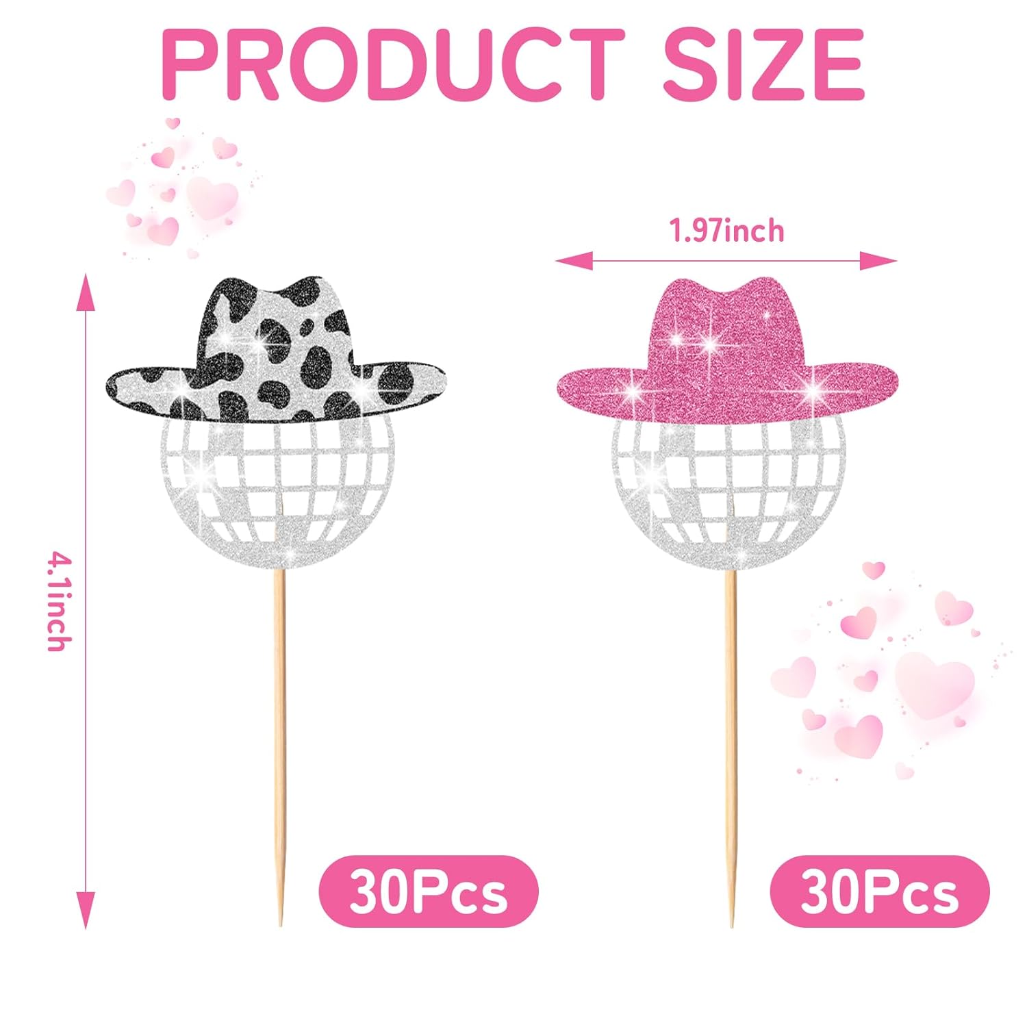60 Pcs Glitter Disco Ball Cupcake Topper Cowboy Hat Cake Decorations Mini Cowgirl Party Decorations with Picks for Birthday Disco 2000s Theme Party(Simple) - Image 2