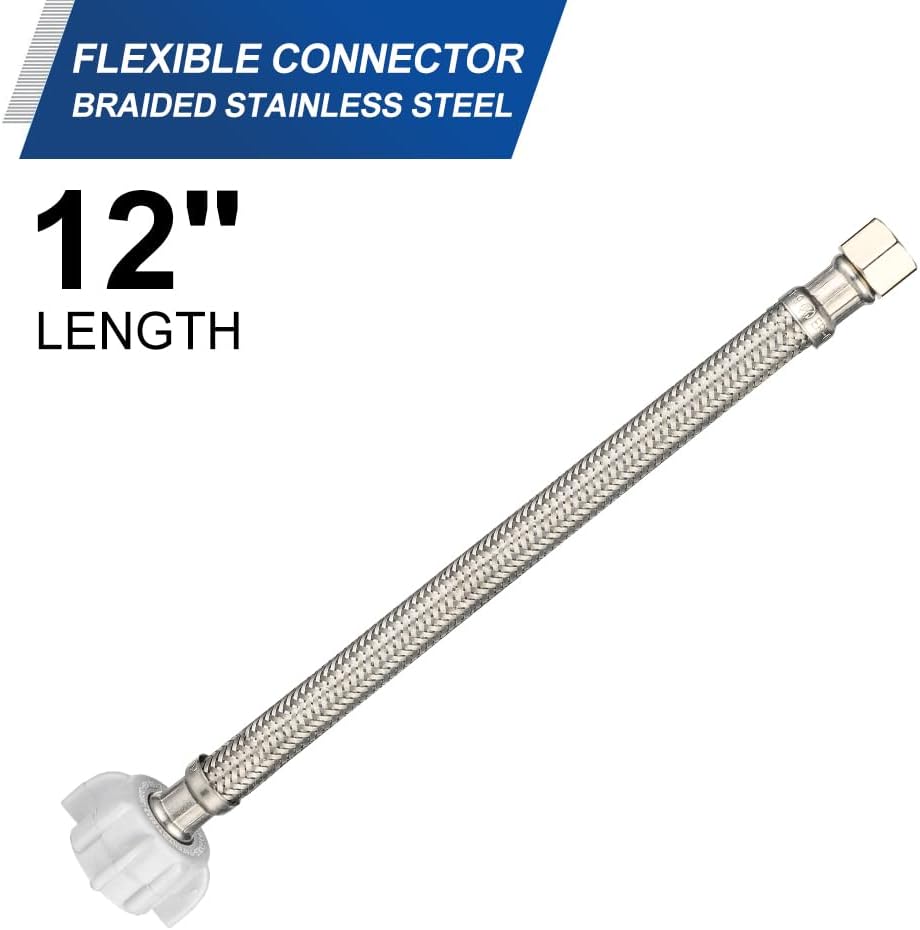 2-Pack  12-inch Toilet Water Supply Connector Line Braided Stainless Steel Hose, 7/8 Female Ballcock Thread x 3/8