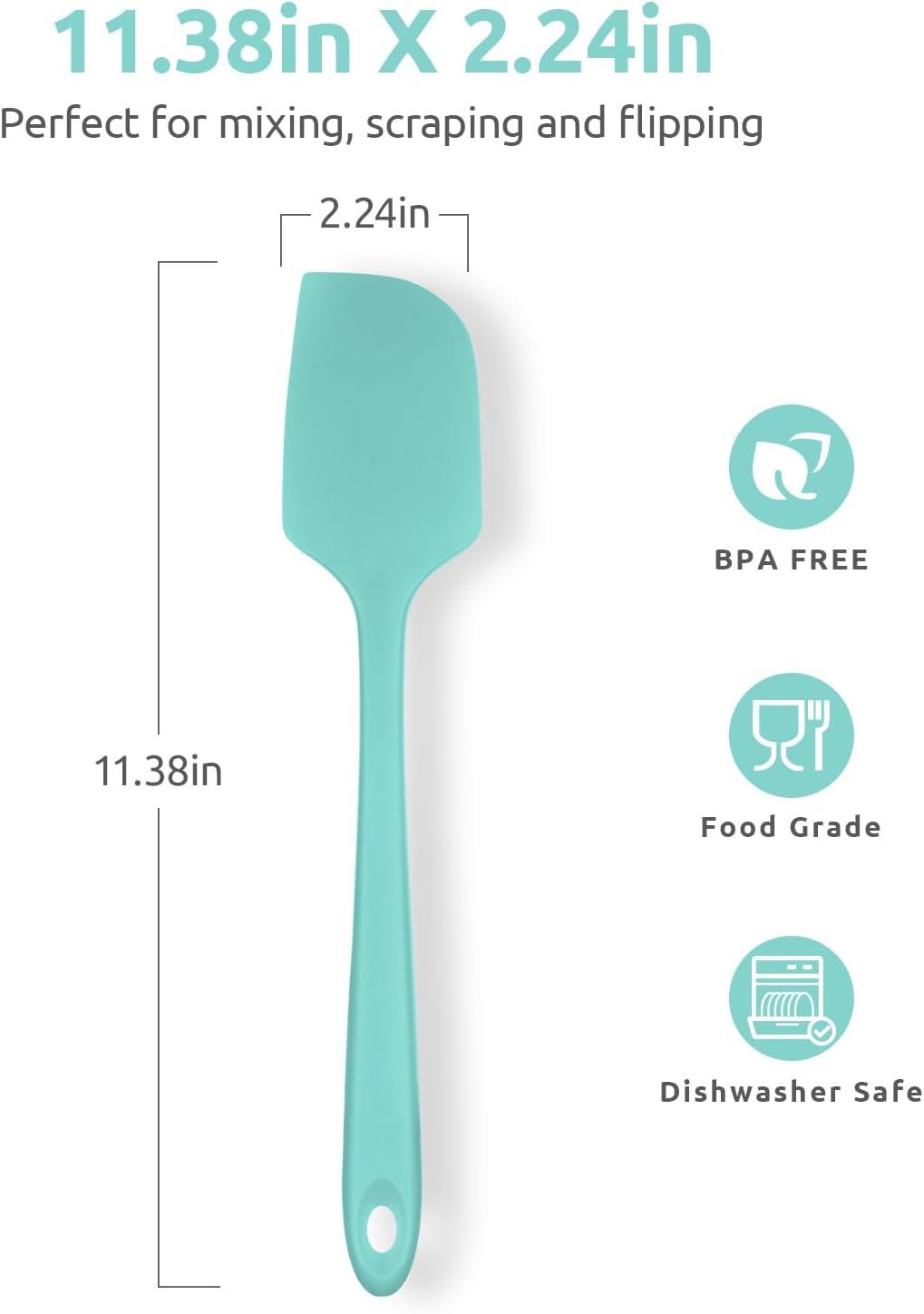 Heat Resistant Silicone Large Spatula:  600ºF High Heat Flexible 11.38in Silicon Mixing Stirring Cooking Scraping Baking Bowl Scraper Seamless Spreader for Kitchen Nonstick Cookware (Aqua Sky) - Image 2