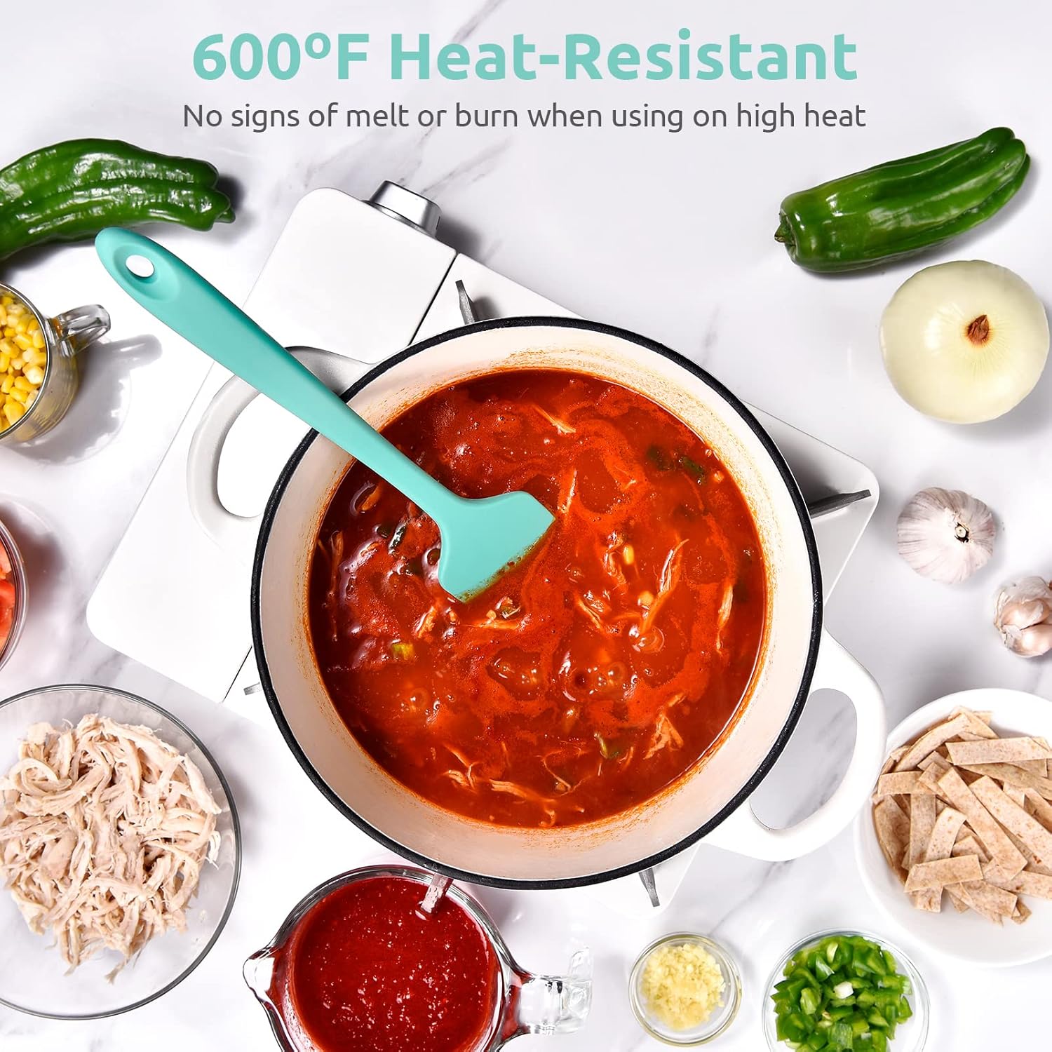 Heat Resistant Silicone Large Spatula:  600ºF High Heat Flexible 11.38in Silicon Mixing Stirring Cooking Scraping Baking Bowl Scraper Seamless Spreader for Kitchen Nonstick Cookware (Aqua Sky) - Image 3