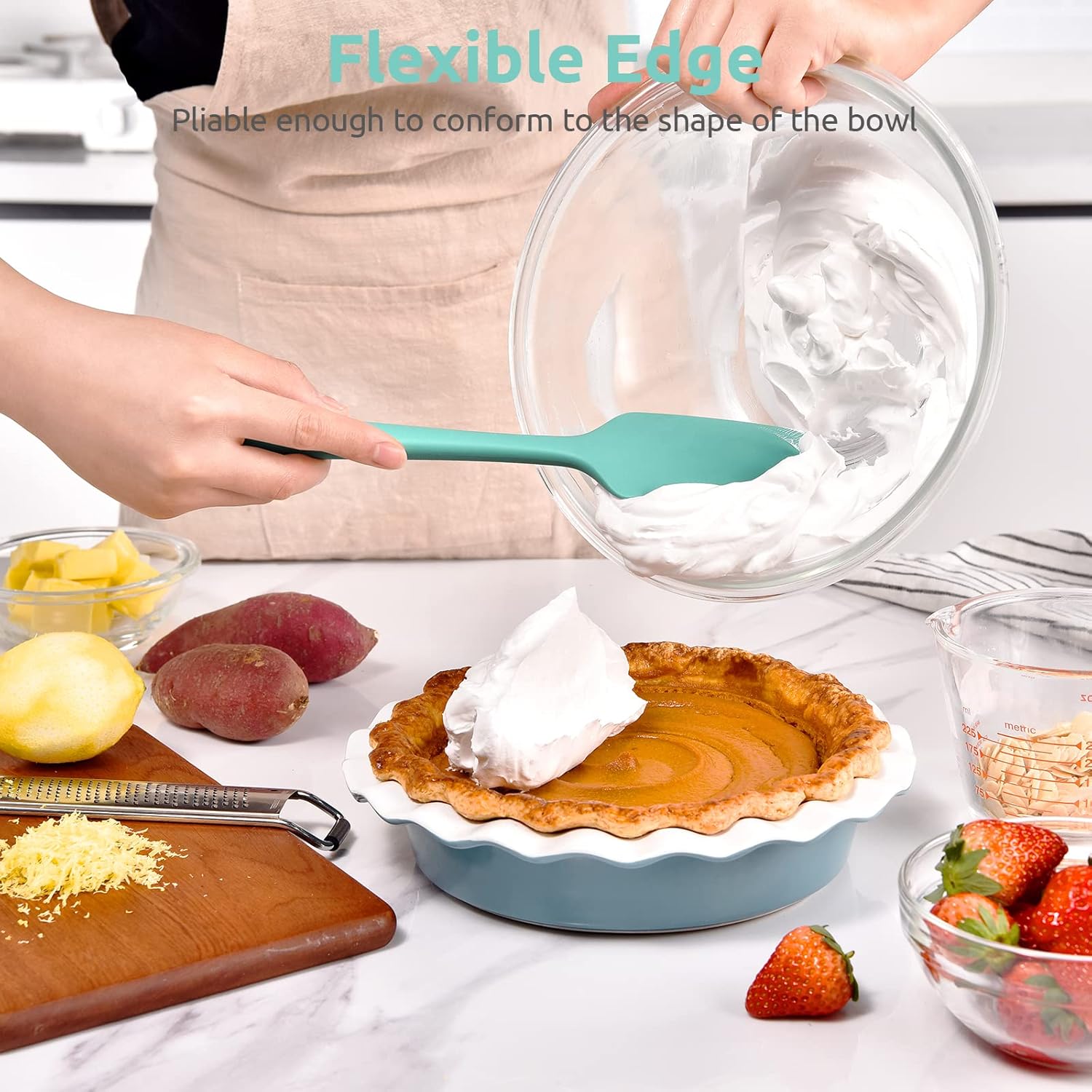 Heat Resistant Silicone Large Spatula:  600ºF High Heat Flexible 11.38in Silicon Mixing Stirring Cooking Scraping Baking Bowl Scraper Seamless Spreader for Kitchen Nonstick Cookware (Aqua Sky) - Image 4