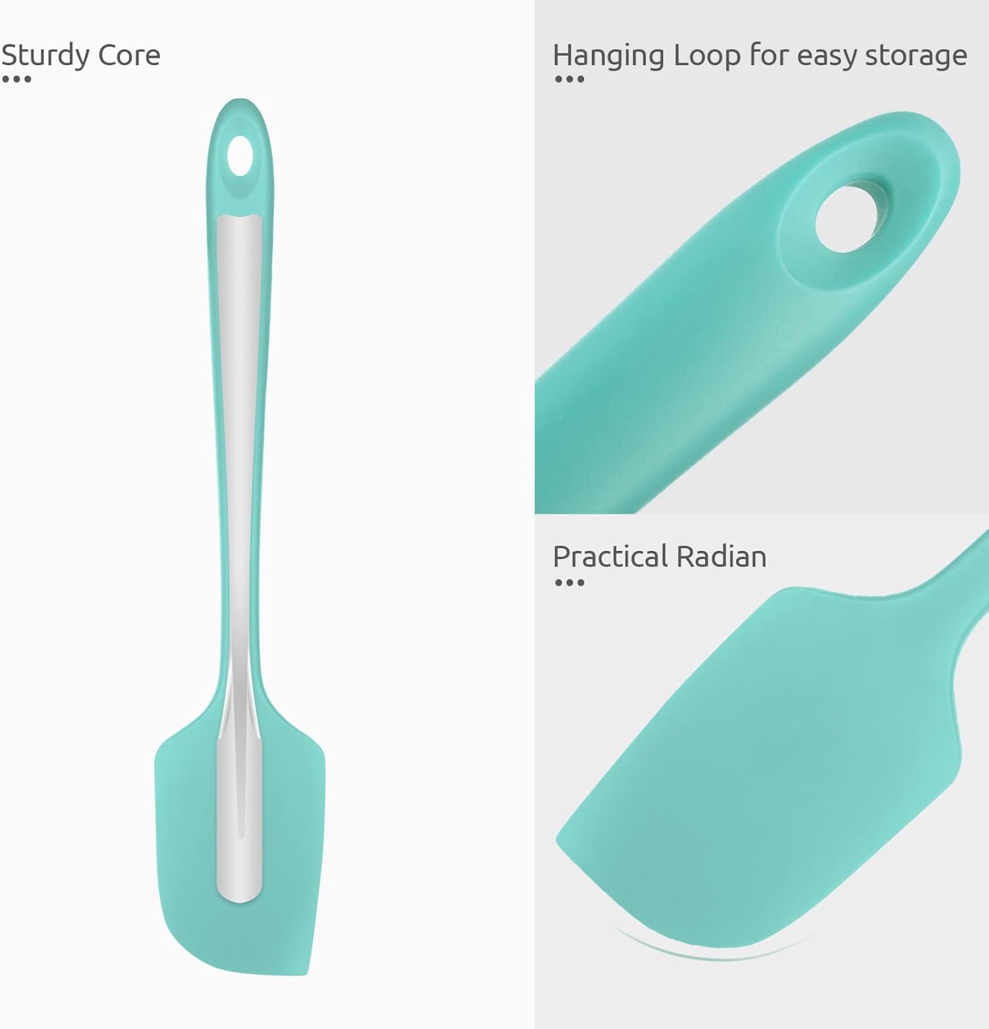 Heat Resistant Silicone Large Spatula:  600ºF High Heat Flexible 11.38in Silicon Mixing Stirring Cooking Scraping Baking Bowl Scraper Seamless Spreader for Kitchen Nonstick Cookware (Aqua Sky) - Image 6