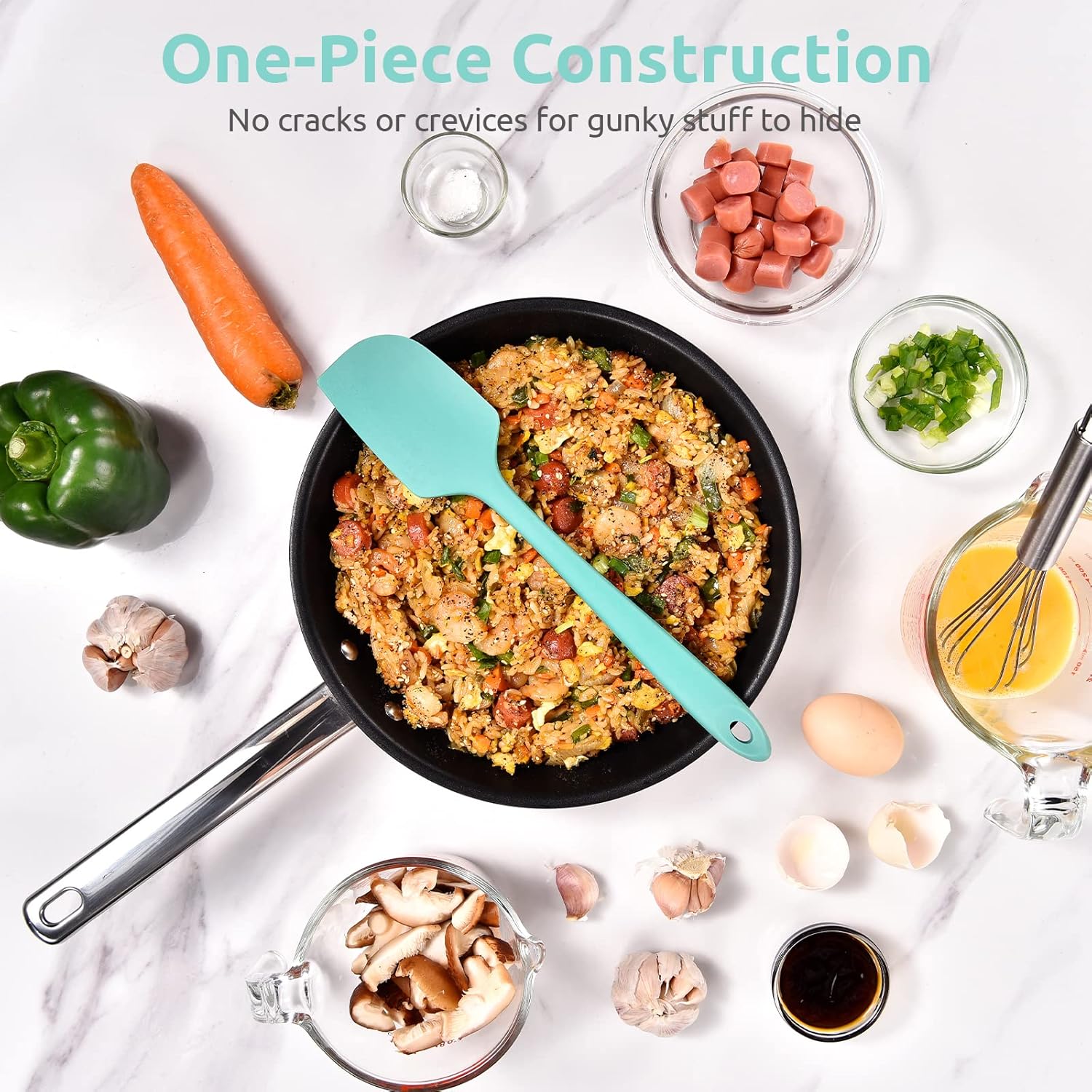 Heat Resistant Silicone Large Spatula:  600ºF High Heat Flexible 11.38in Silicon Mixing Stirring Cooking Scraping Baking Bowl Scraper Seamless Spreader for Kitchen Nonstick Cookware (Aqua Sky) - Image 8