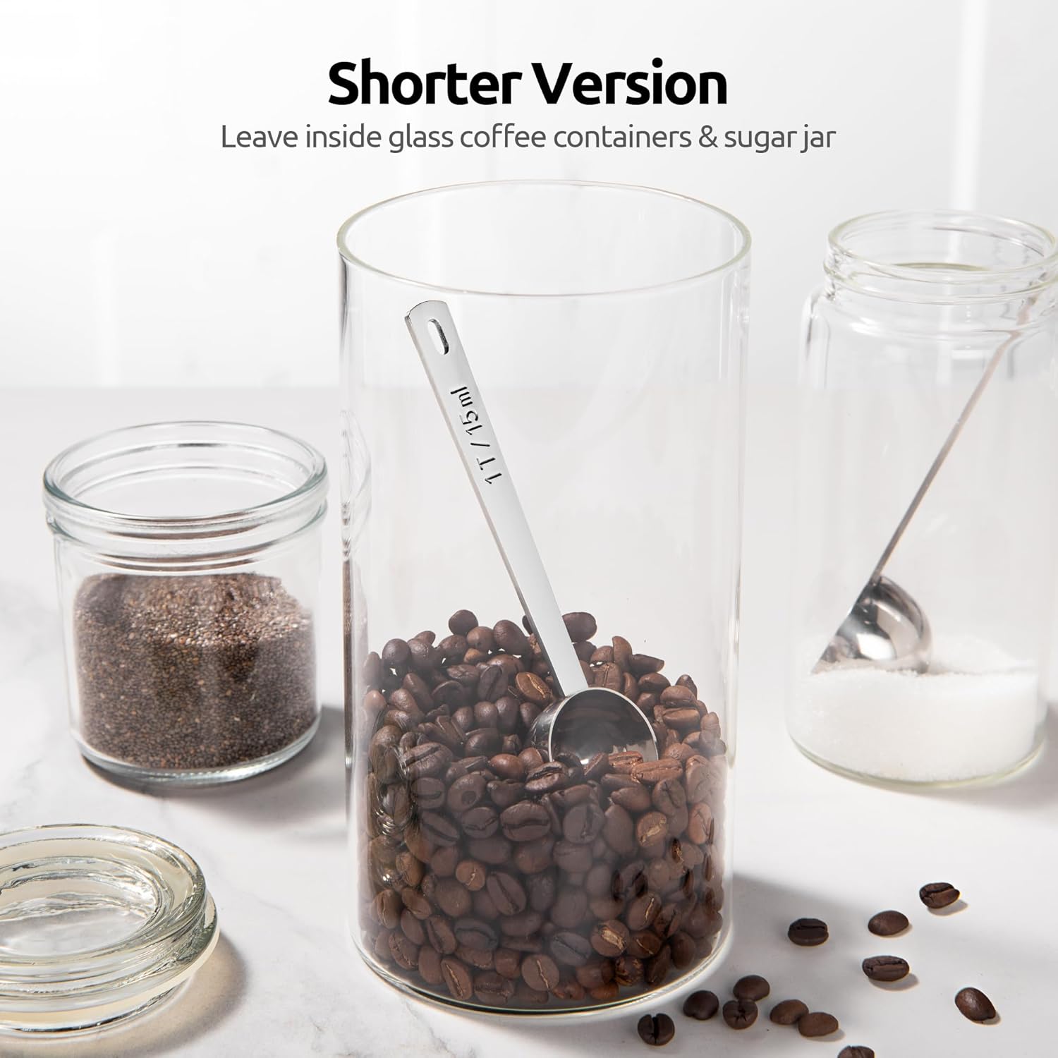Coffee Scoop 1 Tablespoon: 18/8 Stainless Steel Measuring Scooper for Ground Coffee, Bean, Powder, Espresso, 4.3in Long Handle Metal Measure Spoon for Canister, Jar (1Tbsp/15ml) - Image 7