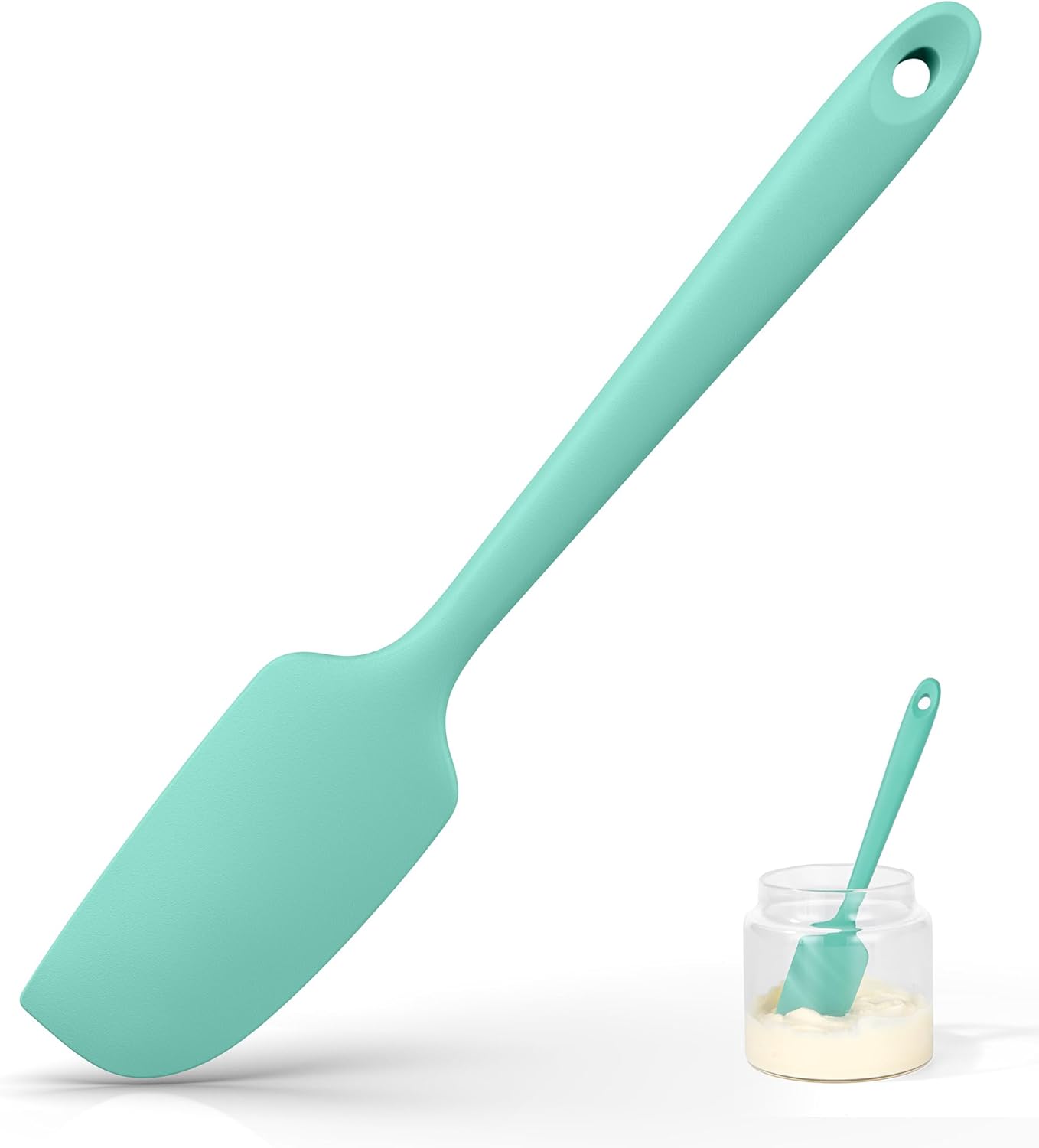 Small Mini Silicone Spatula: 9×2inch 600ºF Heat-Resistant Food-Grade Jar Scraper for Kitchen Use, Non-Stick Seamless Flexible Baking Utensil for Mixing, Scraping Jam in Bowl or Cup (Aqua Sky) - Image 1