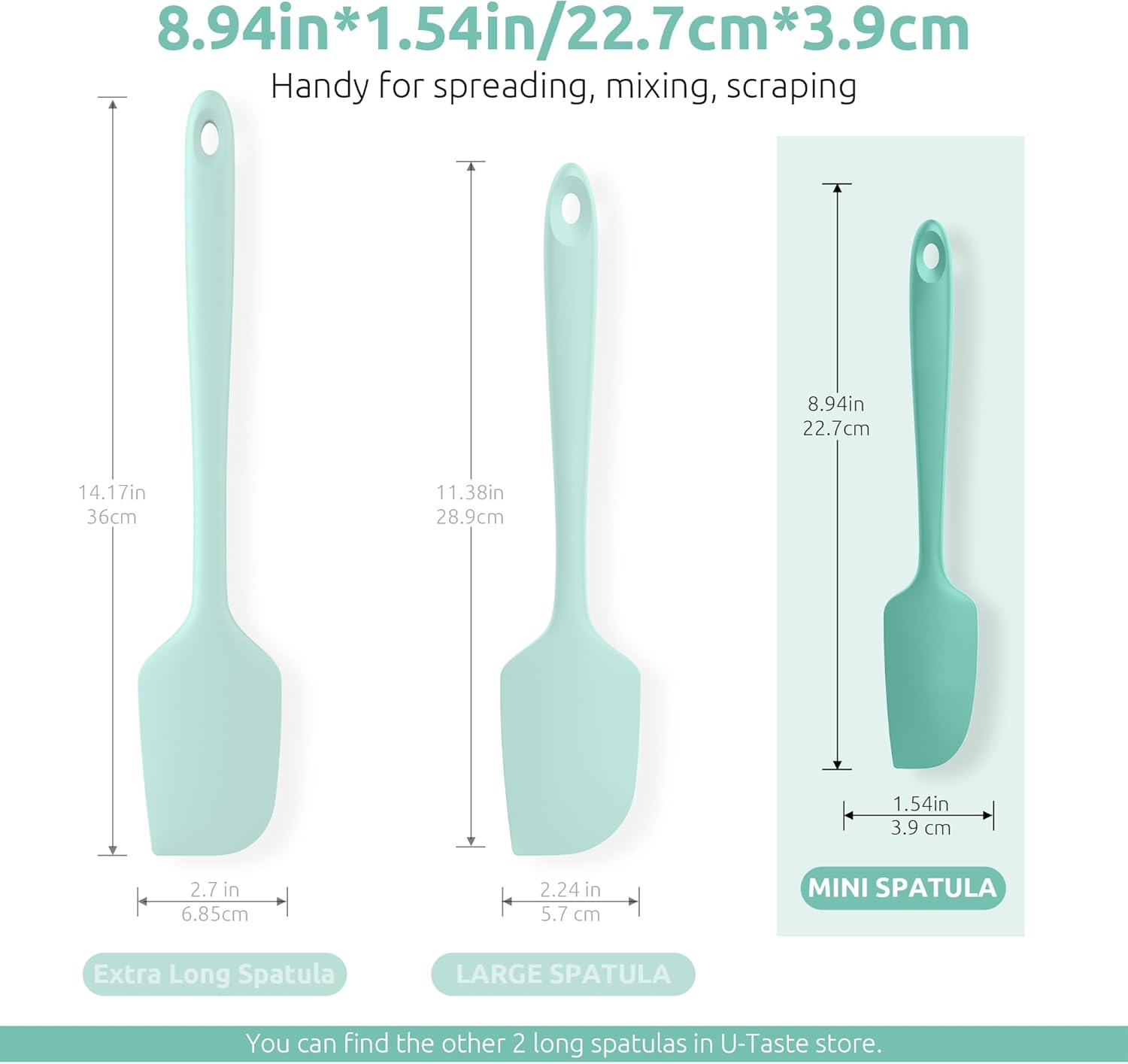 Small Mini Silicone Spatula: 9×2inch 600ºF Heat-Resistant Food-Grade Jar Scraper for Kitchen Use, Non-Stick Seamless Flexible Baking Utensil for Mixing, Scraping Jam in Bowl or Cup (Aqua Sky) - Image 2