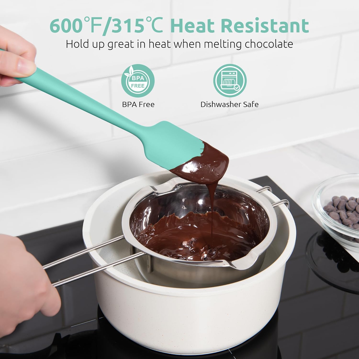 Small Mini Silicone Spatula: 9×2inch 600ºF Heat-Resistant Food-Grade Jar Scraper for Kitchen Use, Non-Stick Seamless Flexible Baking Utensil for Mixing, Scraping Jam in Bowl or Cup (Aqua Sky) - Image 3