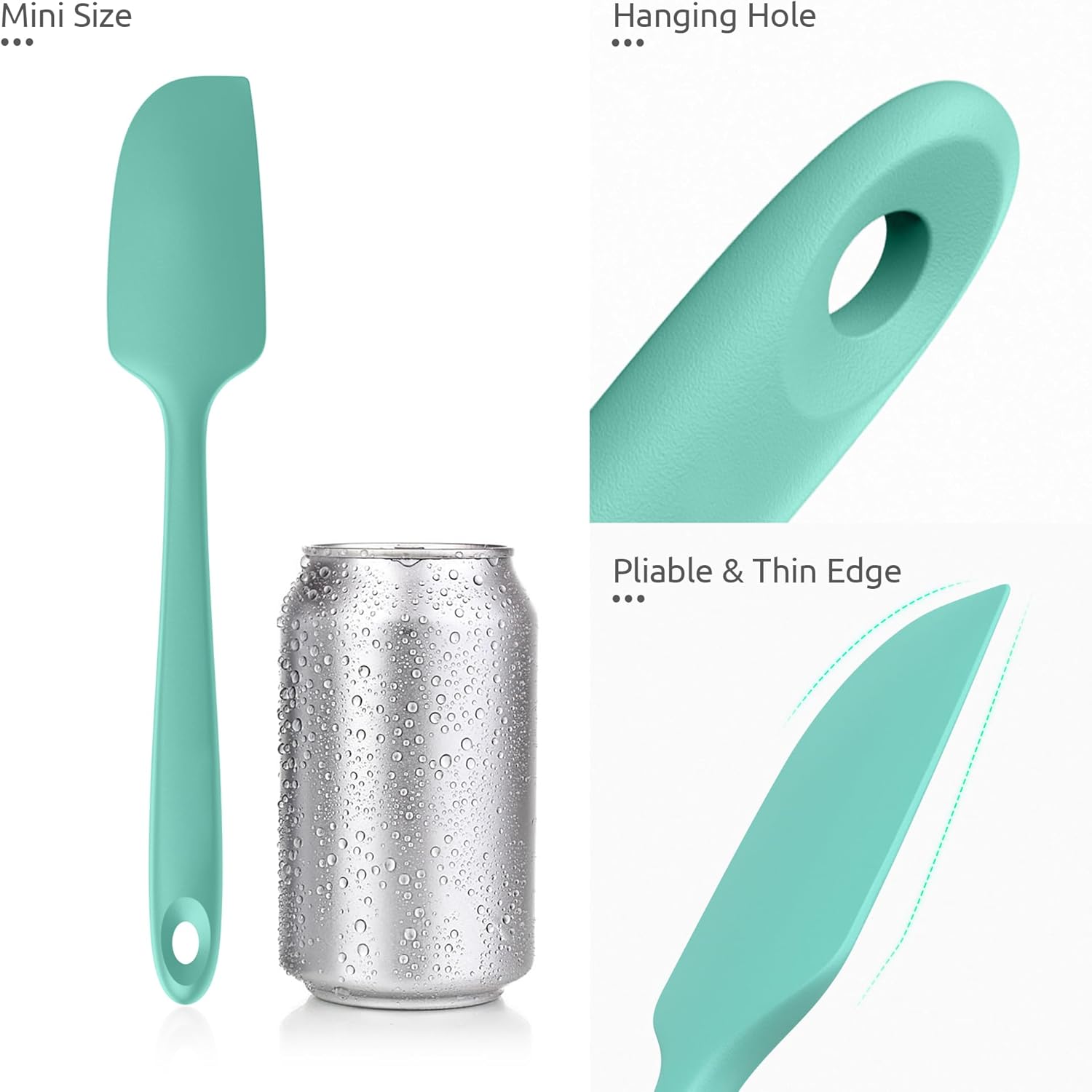 Small Mini Silicone Spatula: 9×2inch 600ºF Heat-Resistant Food-Grade Jar Scraper for Kitchen Use, Non-Stick Seamless Flexible Baking Utensil for Mixing, Scraping Jam in Bowl or Cup (Aqua Sky) - Image 6