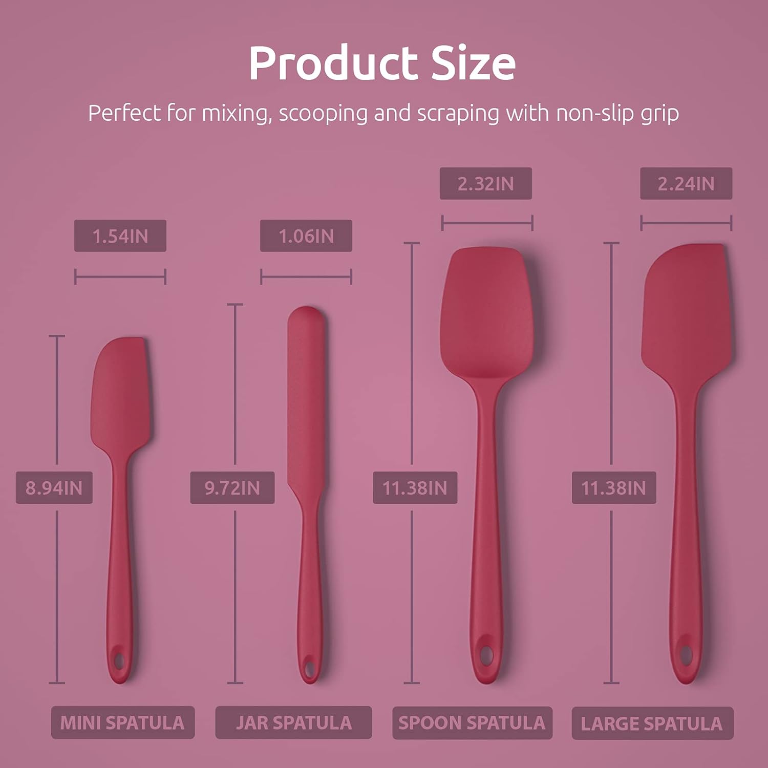 Silicone Spatula Set with 480 Degrees Fahrenheit Heat Resistant (Red) - Image 4