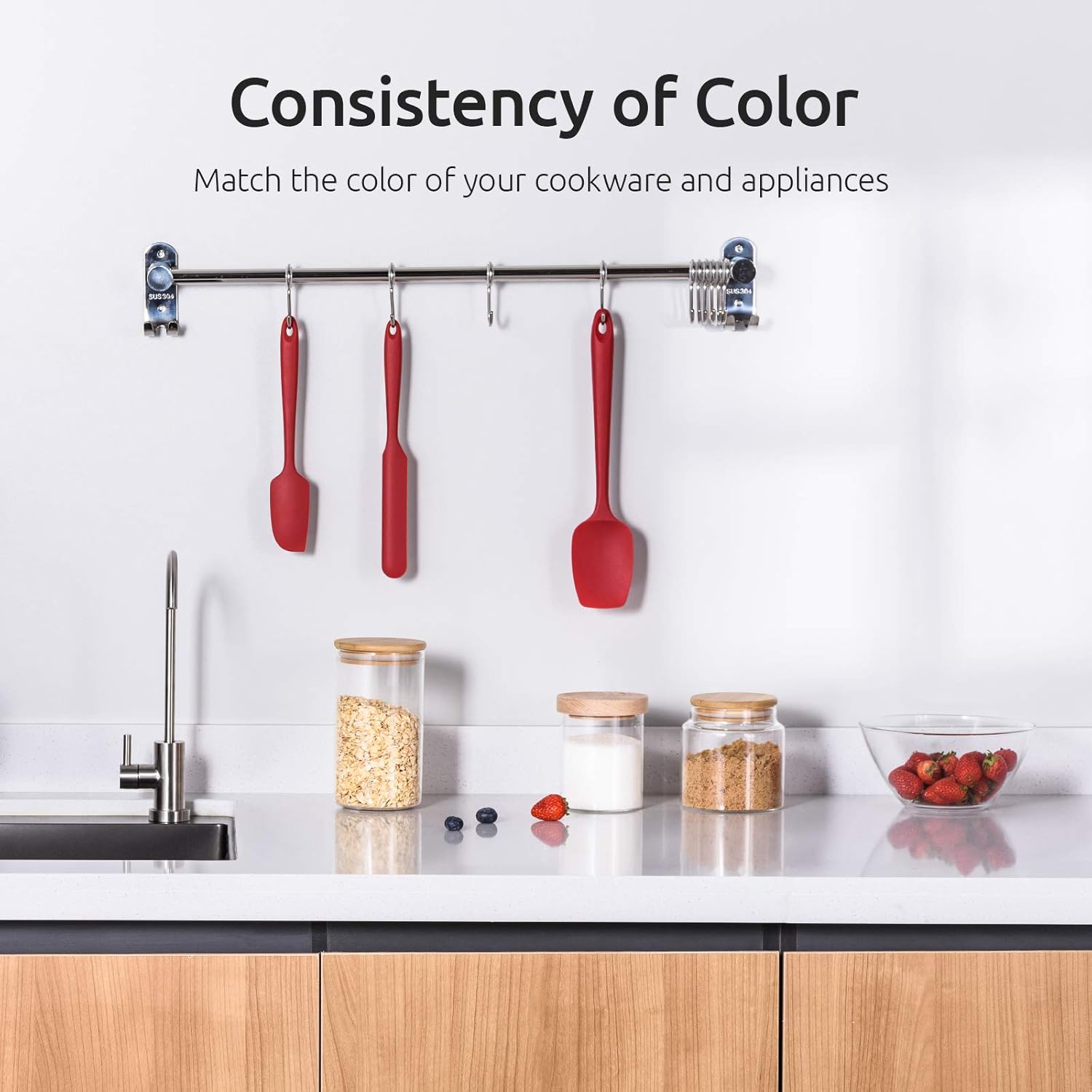Silicone Spatula Set with 480 Degrees Fahrenheit Heat Resistant (Red) - Image 8