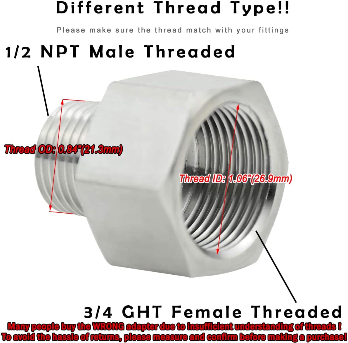 Stainless Steel Garden Hose Adapter, 3/4