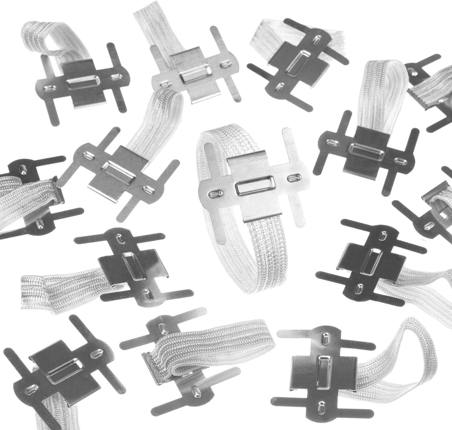 Silver/White Corsage Wrist Bands, Elastic Wristlets for Wedding Prom Flowers, Bulk Pack of 12 - Image 1