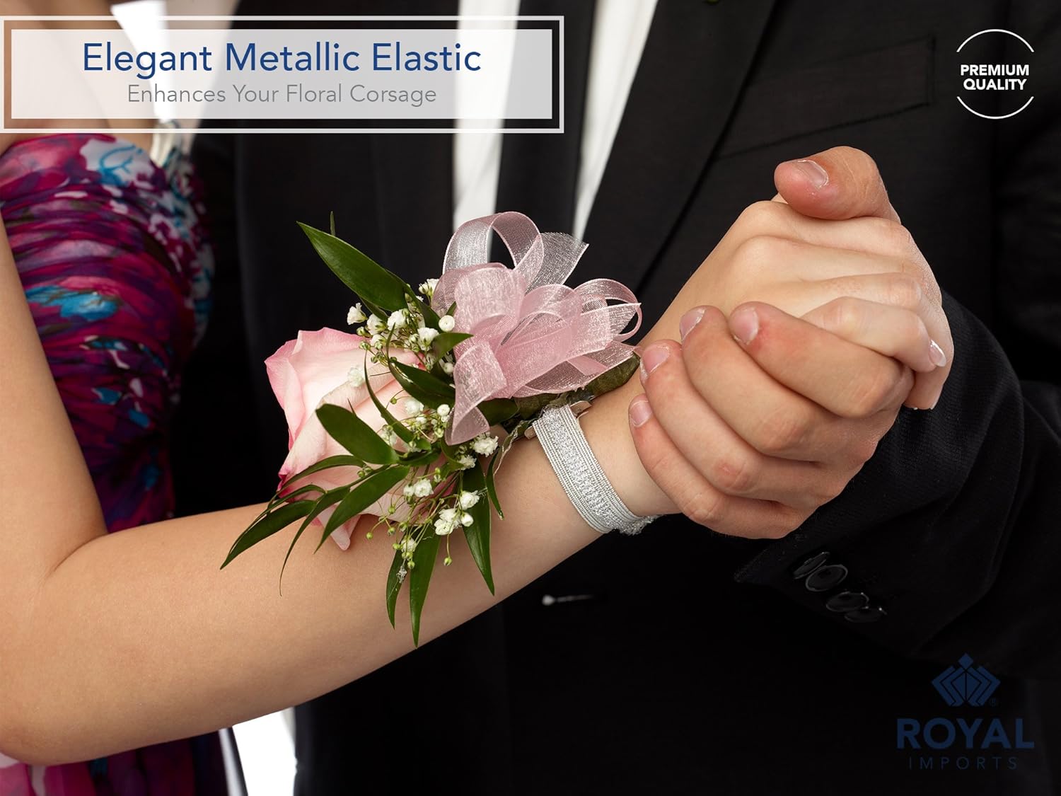 Silver/White Corsage Wrist Bands, Elastic Wristlets for Wedding Prom Flowers, Bulk Pack of 12 - Image 5