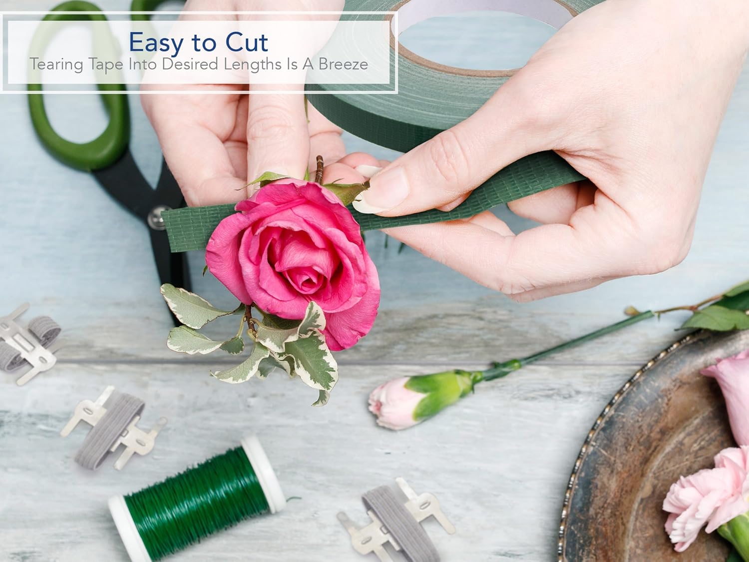 Floral Tape Green, Flower Stem Wrap Adhesive Waterproof Florist Tape for Decorative Bouquets Arranging and Crafts - 0.5