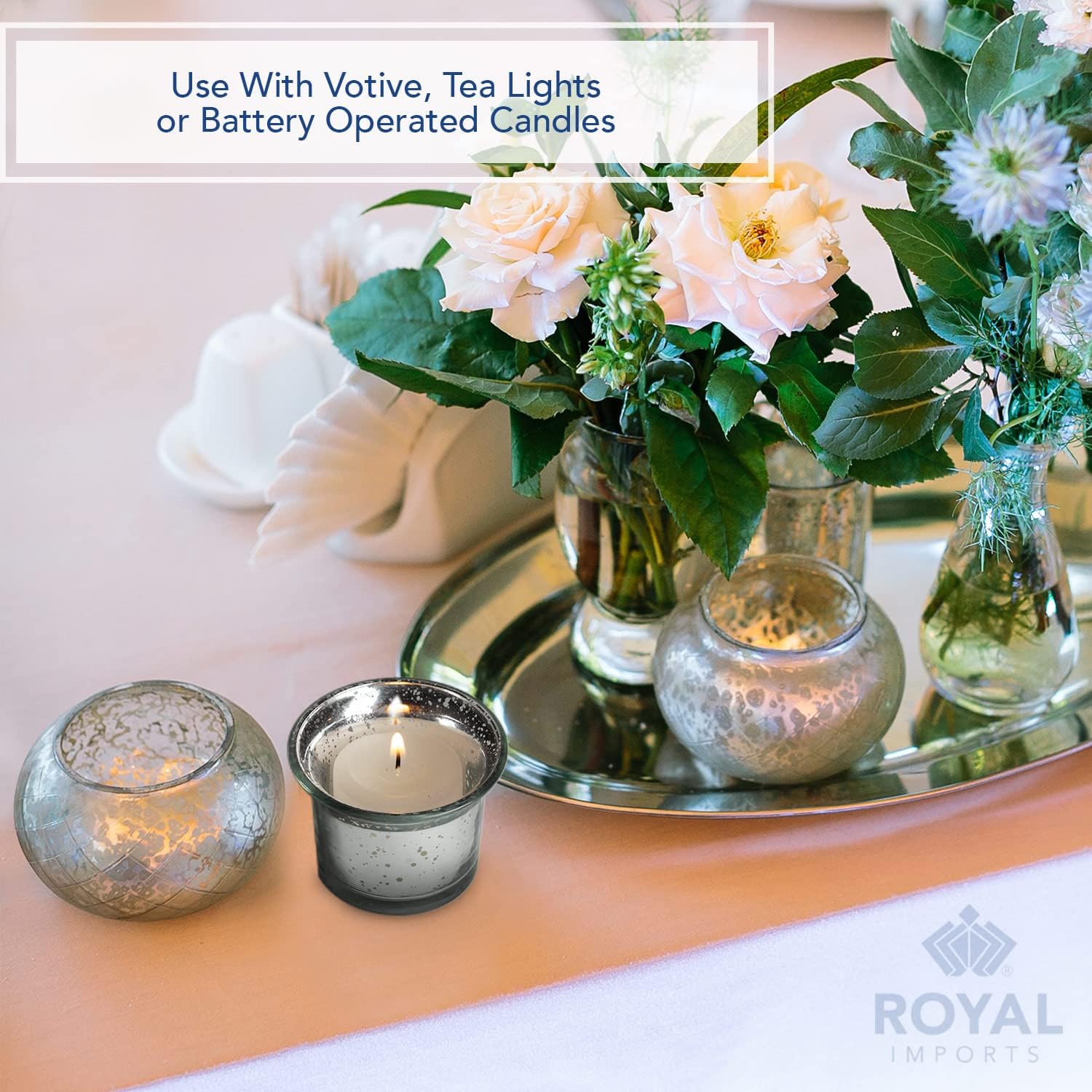 Silver Oyster Mercury Glass Votive Candle Holder, Table Centerpiece Tealight Decoration for Elegant Dinner, Party, Wedding, Holiday, Set of 6 (Unfilled) - Image 7