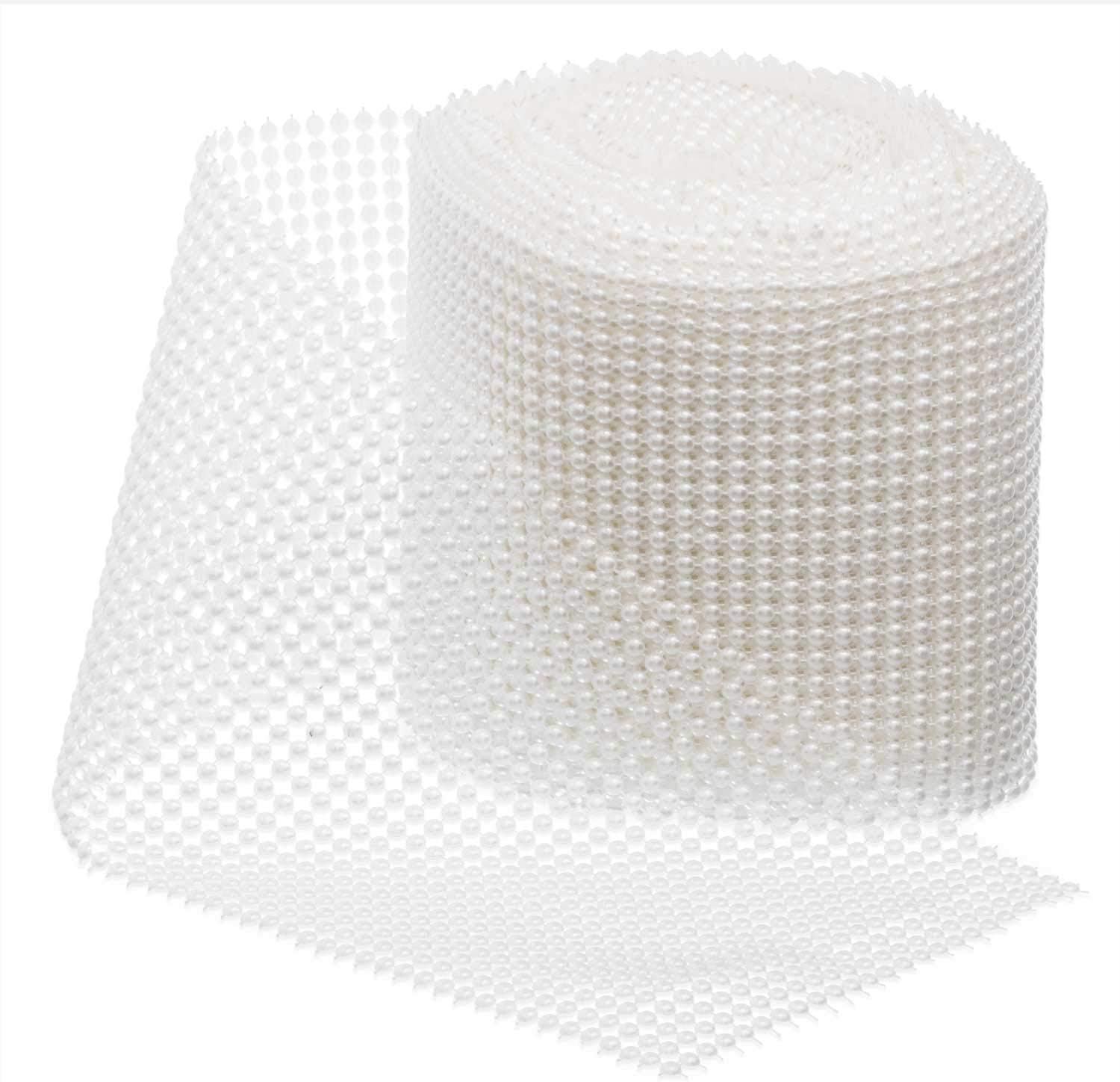 Pearl Bling Wrap Ribbon for Wedding Cake, Party, Holiday & Home Decoration, 10 Yards - White - Image 1