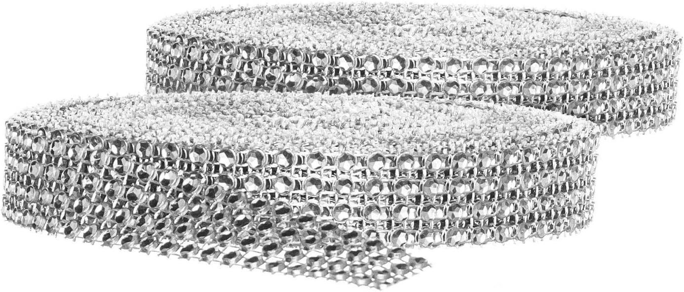 Rhinestone Diamond Bling Wrap Ribbon for Wedding Cake, Party, Holiday & Home Decoration, Silver 4-Rows, (2 Rolls) 10 YDS EA. - Image 1