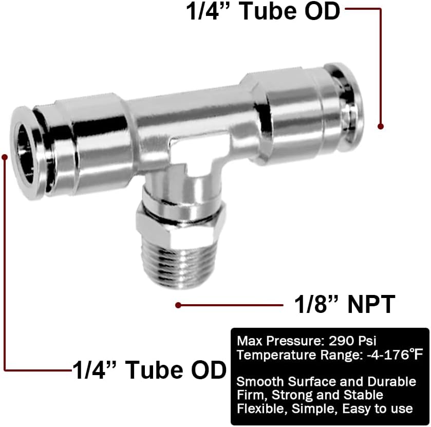 Push to Connect Tube Fitting Union Tee, Copper Nickle-Plated 1/4