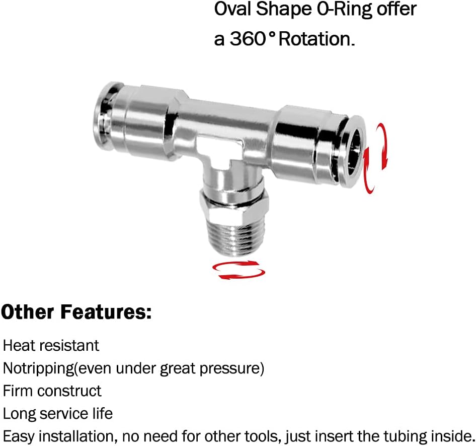 Push to Connect Tube Fitting Union Tee, Copper Nickle-Plated 1/4