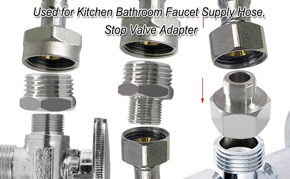 Stainless Water Line Adapter 3/8 Female to 1/2 NPT Male Reducer - Compression Fitting for Kitchen Bathroom Faucet Supply Hose, Stop Valve, Pipe Connector (Pack of 2) - Image 4