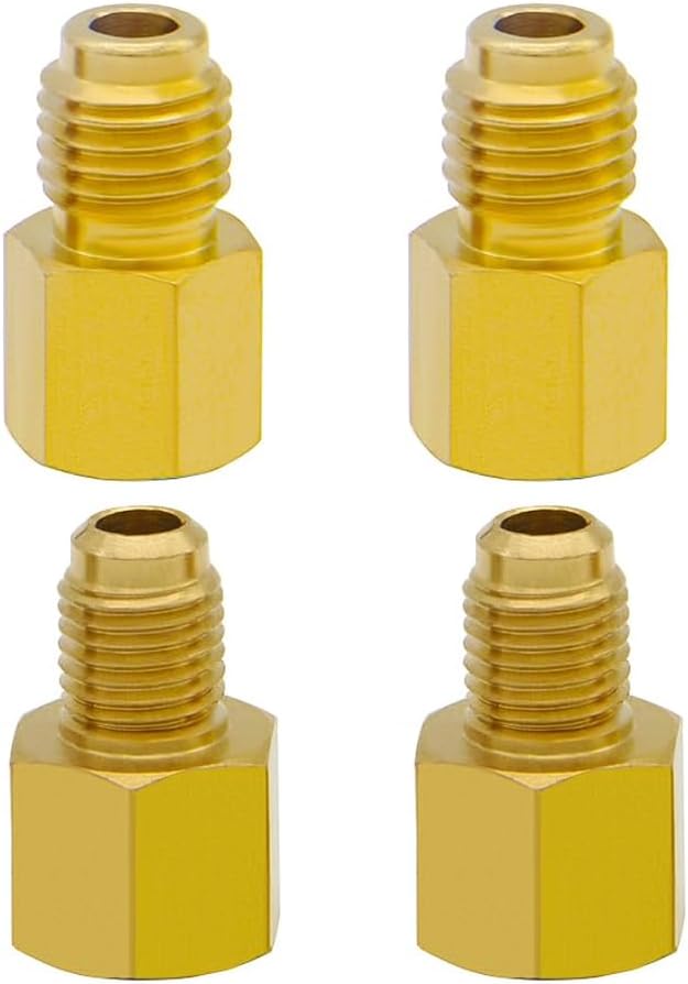 4 PCS R134A Brass Refrigerant Tank Adapter to R12 Fitting Adapter Vacuum Pump Adaptor 1/4 Inch Flare Female to 1/2 Inch Male and 1/2 Female to 1/4 Male Flare(6014&6015) - Image 1