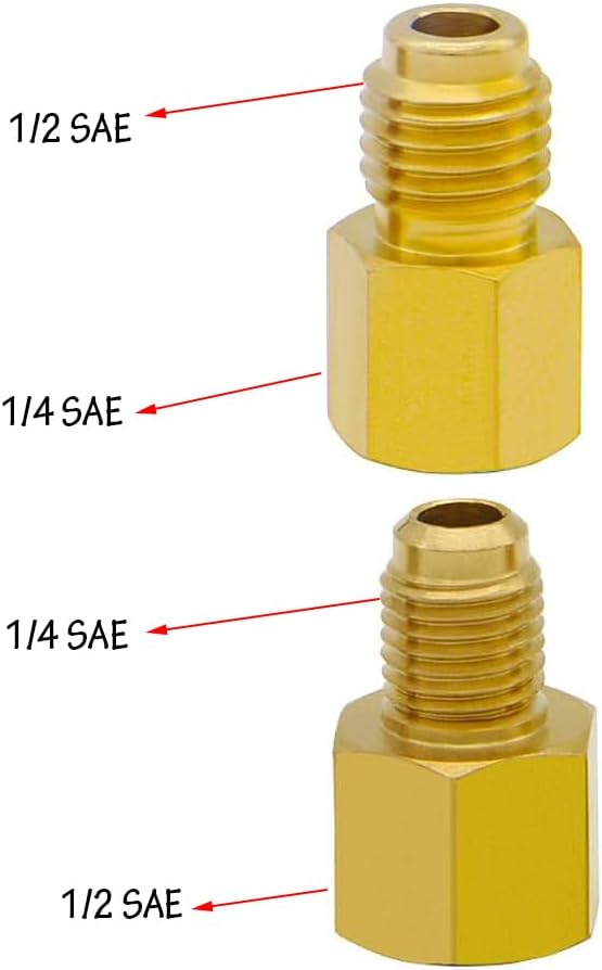 4 PCS R134A Brass Refrigerant Tank Adapter to R12 Fitting Adapter Vacuum Pump Adaptor 1/4 Inch Flare Female to 1/2 Inch Male and 1/2 Female to 1/4 Male Flare(6014&6015) - Image 2