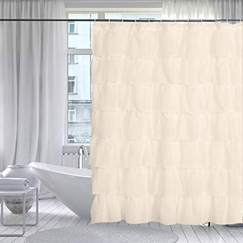 Gypsy Ruffled Shower Curtain, 100% Polyester Fabric Bathroom Drapes – Housewarming Gift - 70 Inch Wide by 72 Inch Long, Cream - Image 1